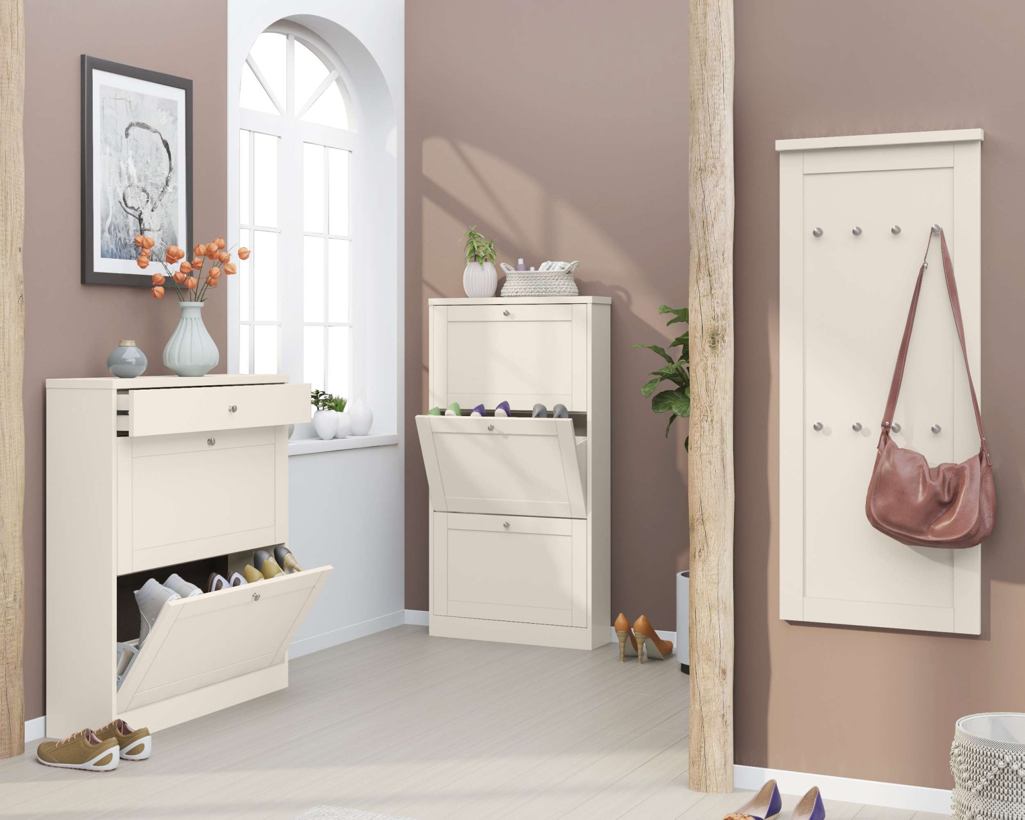 OTTO home Schuhschrank »Heide« Breite 90cm, mit Schubkasten, 2 Klappen und Facettenfront, Höhe 103cm