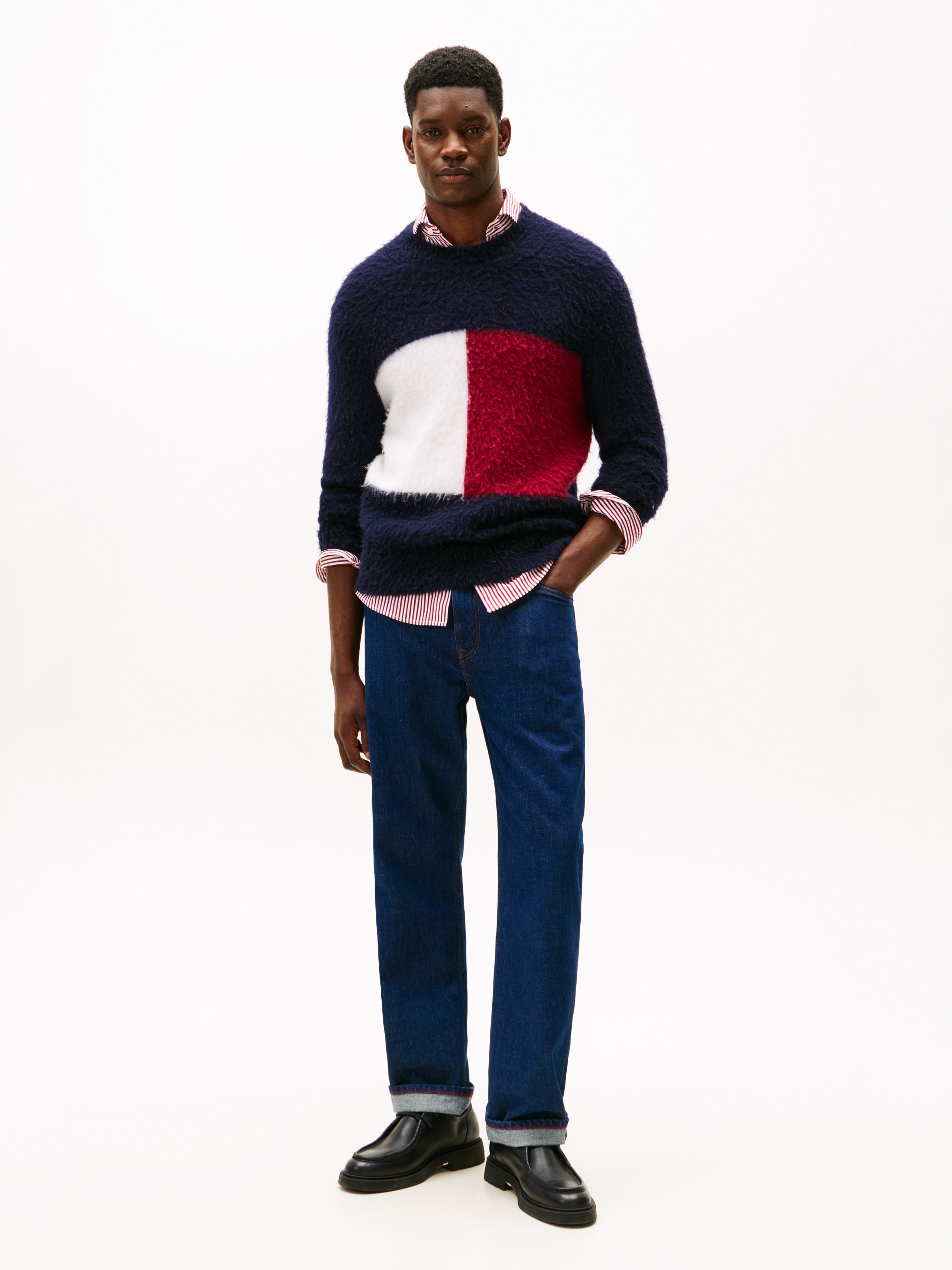 Tommy Hilfiger Strickpullover »ALPACA BLEND BIG FLAG CREW NECK« Regular fit