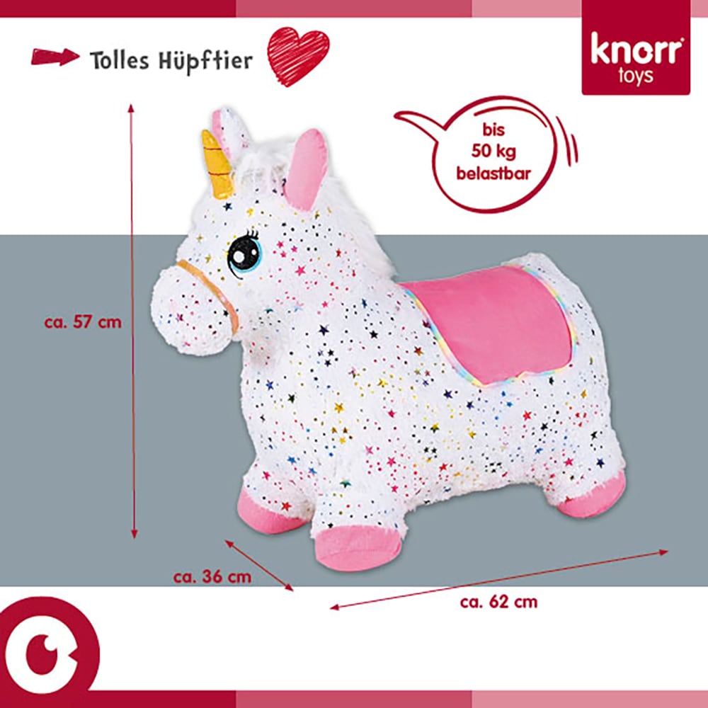 Knorrtoys® Hüpftier »Einhorn bunt«, inkl. Luftpumpe, mit Kuschelbezug