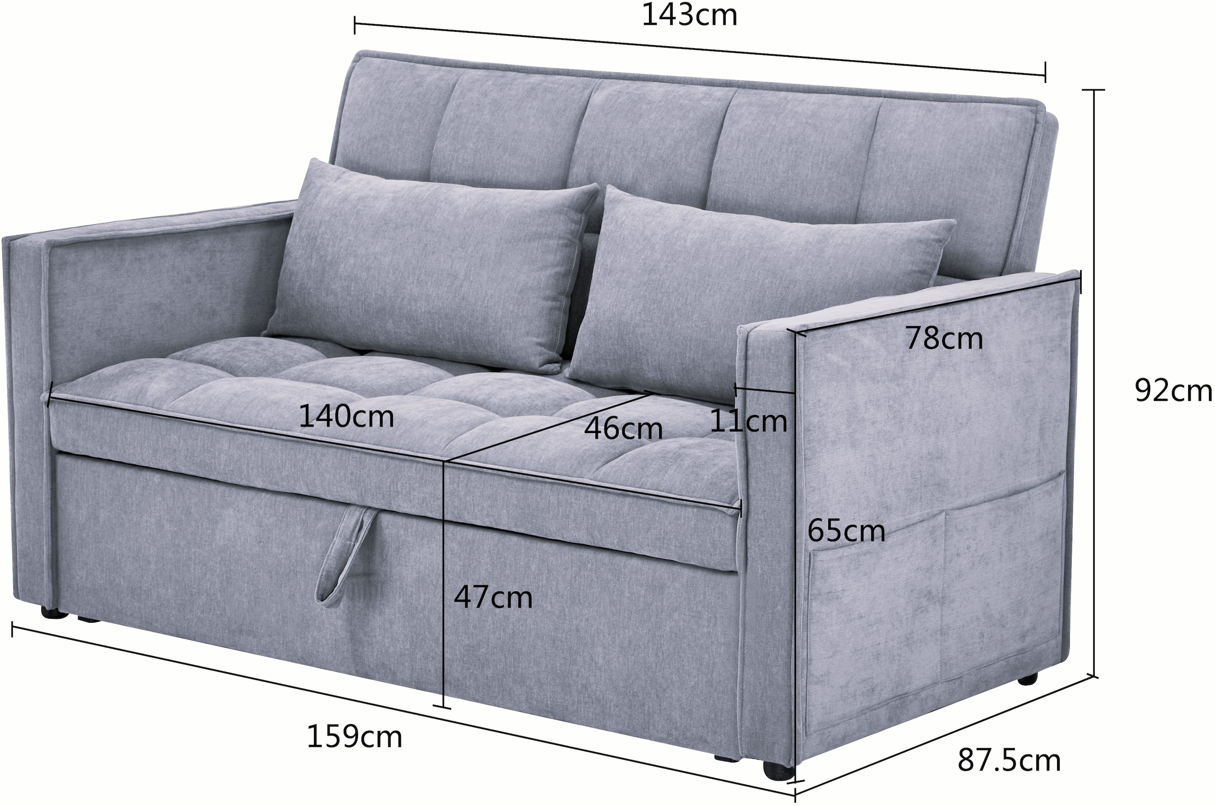 OTTO home Schlafsofa »STEFFO, 159 cm, 2-Sitzer, mit verstellbarer Rückenlehne« Klappmechanismus, Feinstruktur-Bezug, natürliche Farben