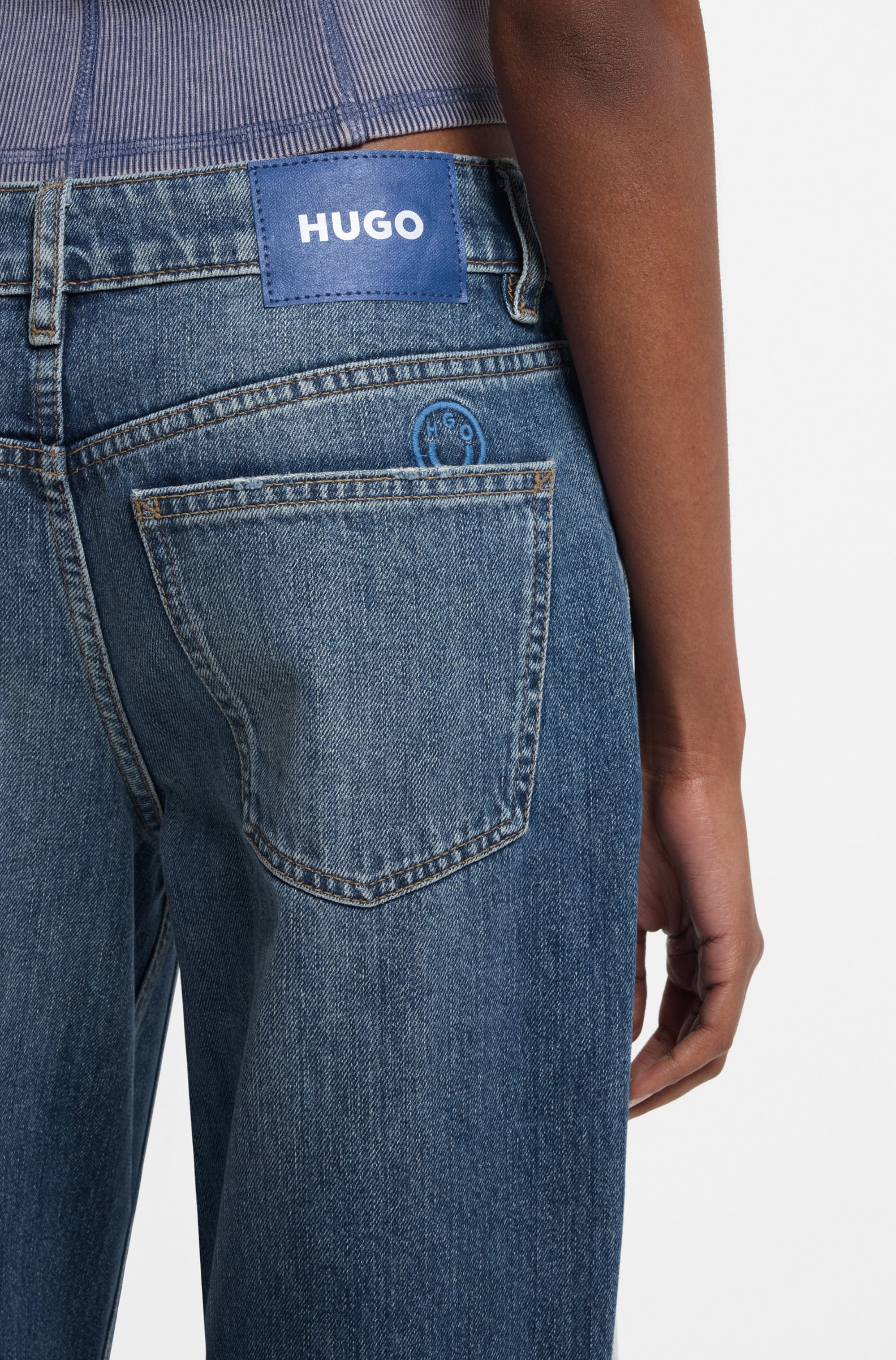 HUGO Blue Loose-fit-Jeans »Gamala« mit ausgefranstem Saum, Baggy-Fit