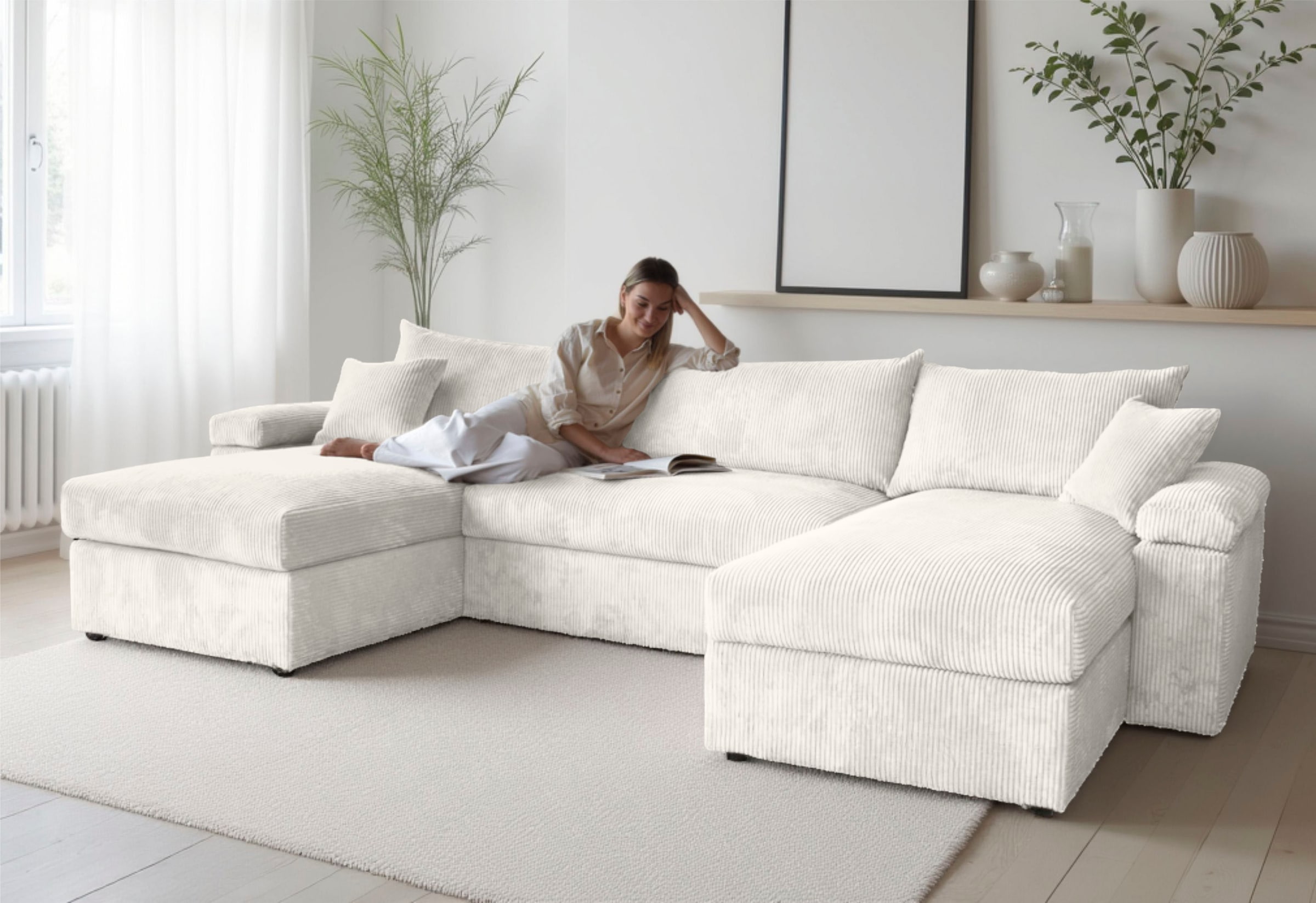 OTTO home Wohnlandschaft »Cosy U-Form, B: 309 cm, Sitzaufbau im Sandwich-Federkern« 2 Zierkissen, Mega-Sofa, Cord oder Struktur weich, Kaltschaumauflage
