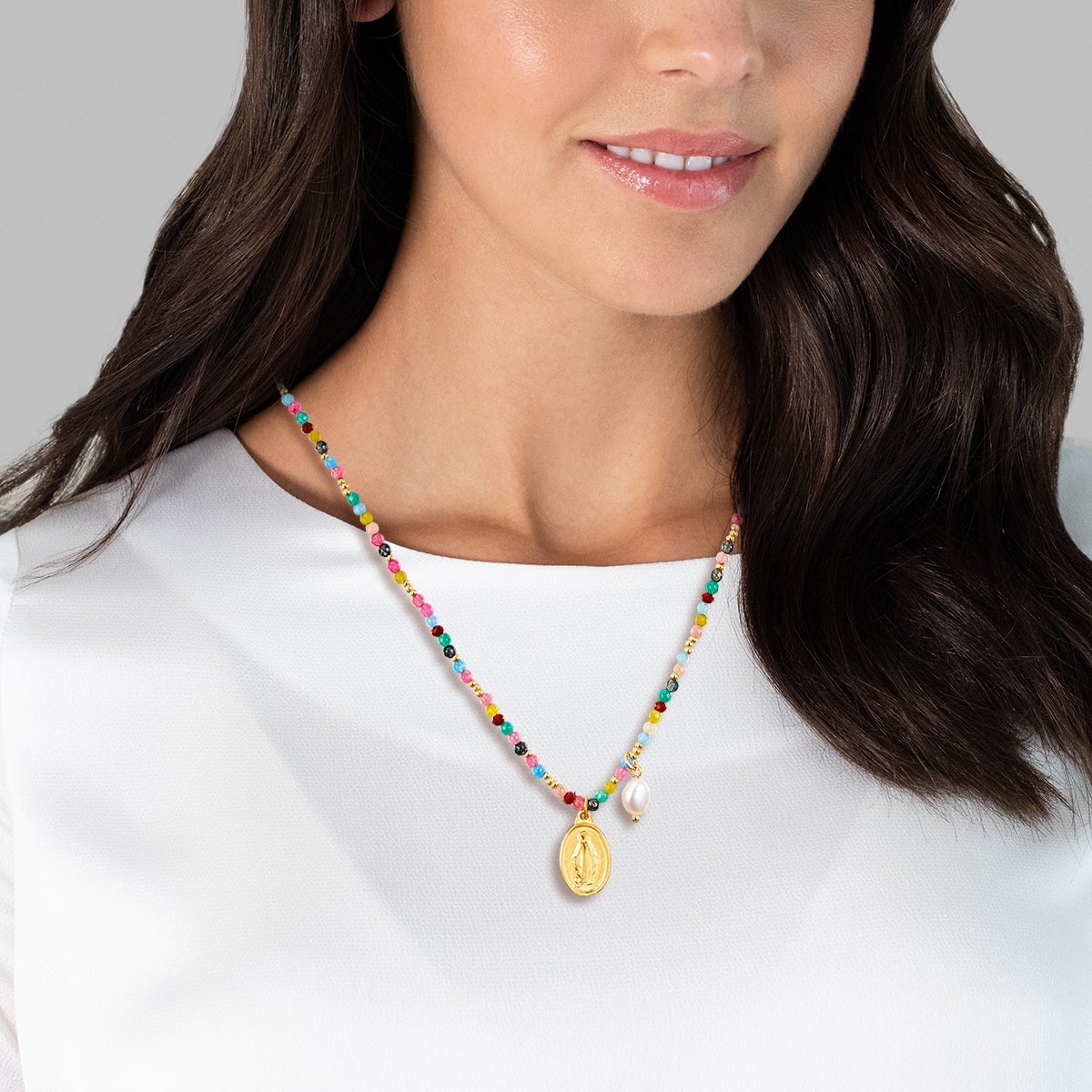 Yokoamii Perlenkette »Y57« Kette mit Anhänger gelbgold Süßwasser-Zuchtperle weiß