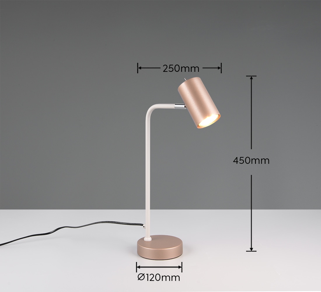 TRIO Leuchten Schreibtischlampe »MARLEY, exkl. 1x GU10 max 5W, Tischleuchte Höhe 45cm« GU10 1 Stk. warmweiß - kaltweiß mit Kippschalter, Leuchtenkopf schwenkbar, 150cm Anschlusskabel