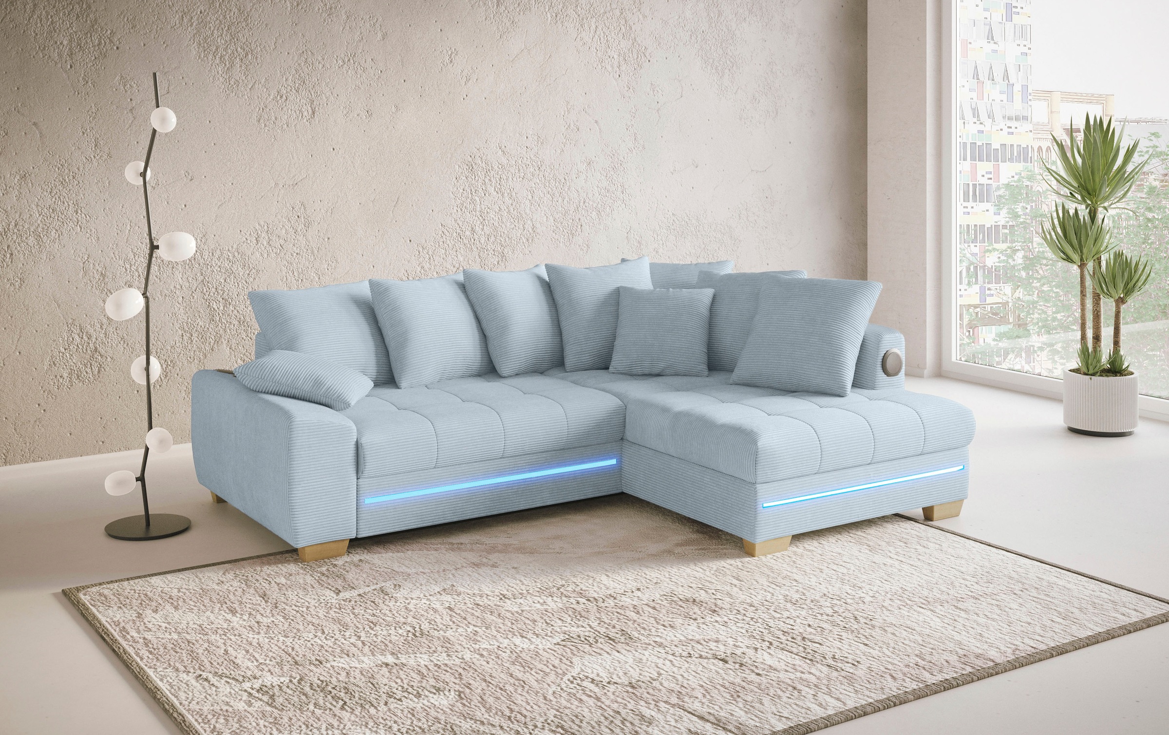 Mr. Couch Ecksofa »Nikita II, L-Form«, mit Kaltschaum, RGB-LED, Soundsystem, wahlweise mit Bett, Bettkasten