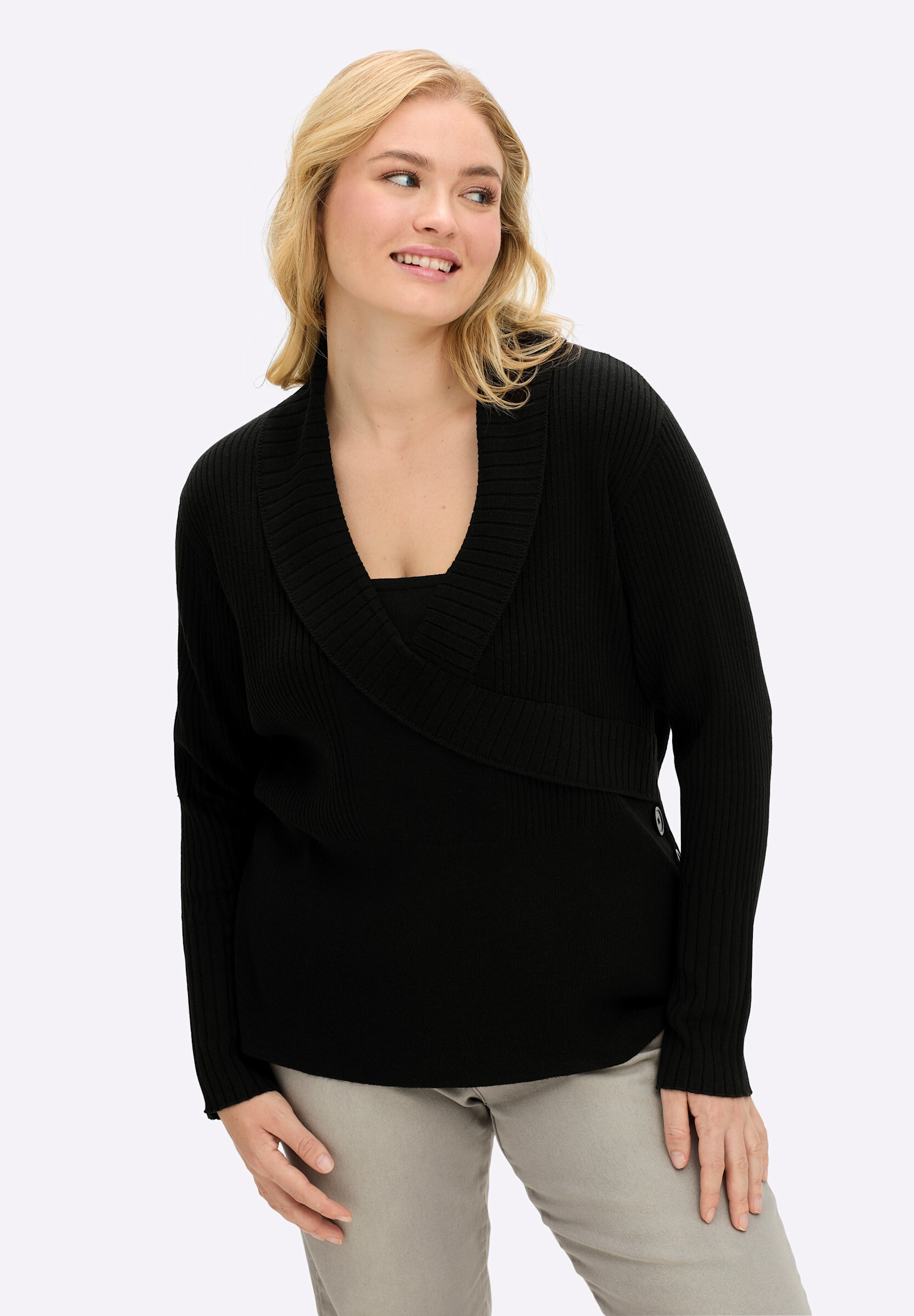 sheego by Joe Browns Strickpullover »Pullover Pullover in Wickeloptik, mit Zierknöpfen«