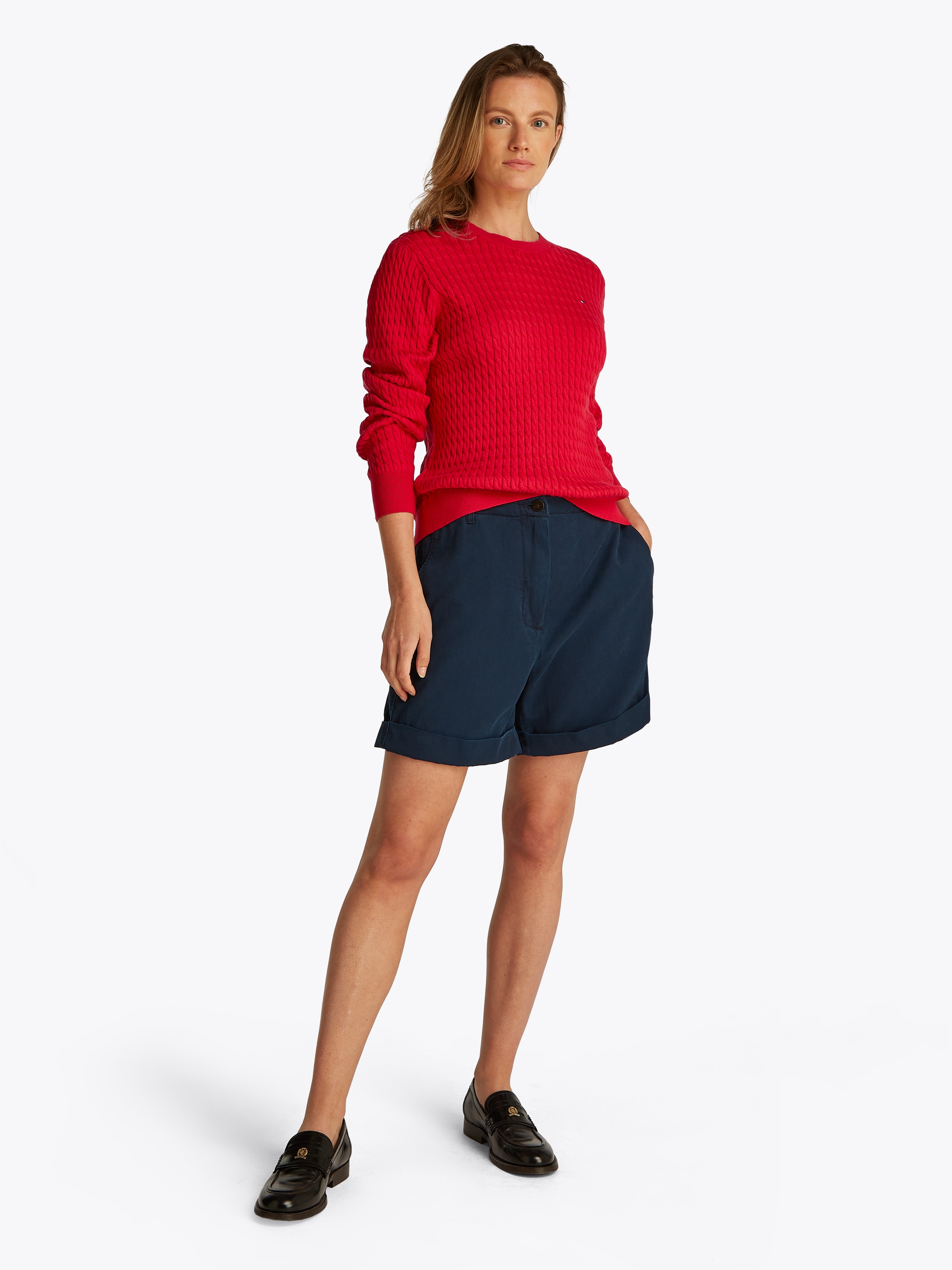 Tommy Hilfiger Rundhalspullover »CO CABLE C-NK LS SWEATER«, mit Zopfmuster