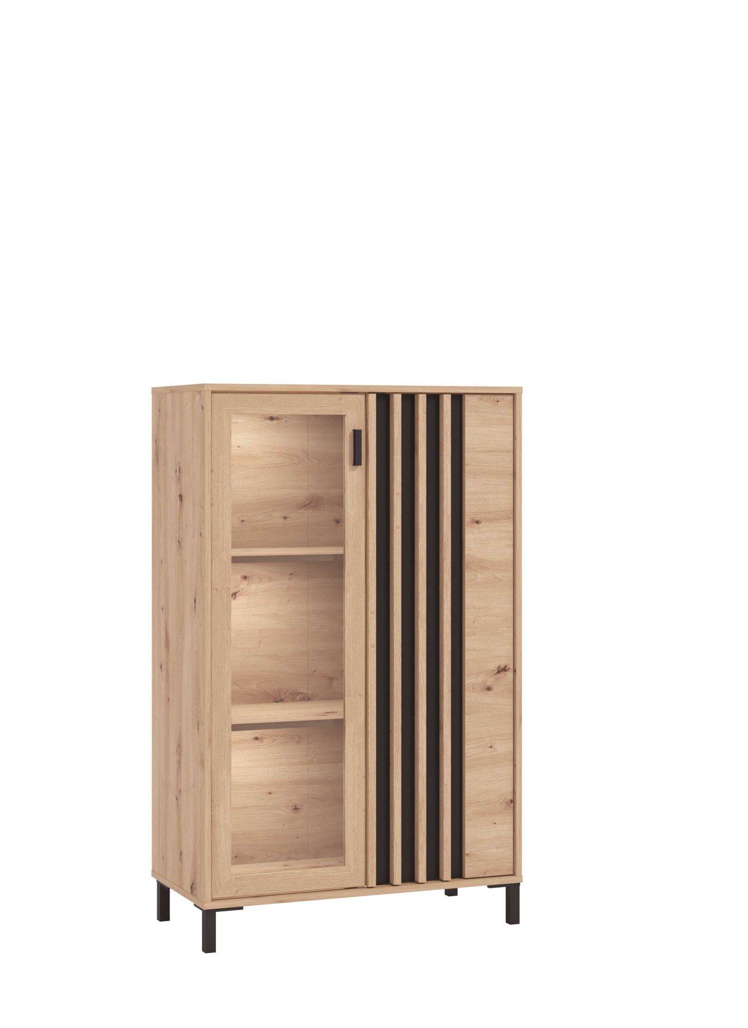 Home affaire Highboard »LAVAL, Hochkommode, Vitrine, Glasvitrine, Kombi-Highboard« Modernes Highboard in Artisan-Dekor mit Glasfront & Lamellen-Optik