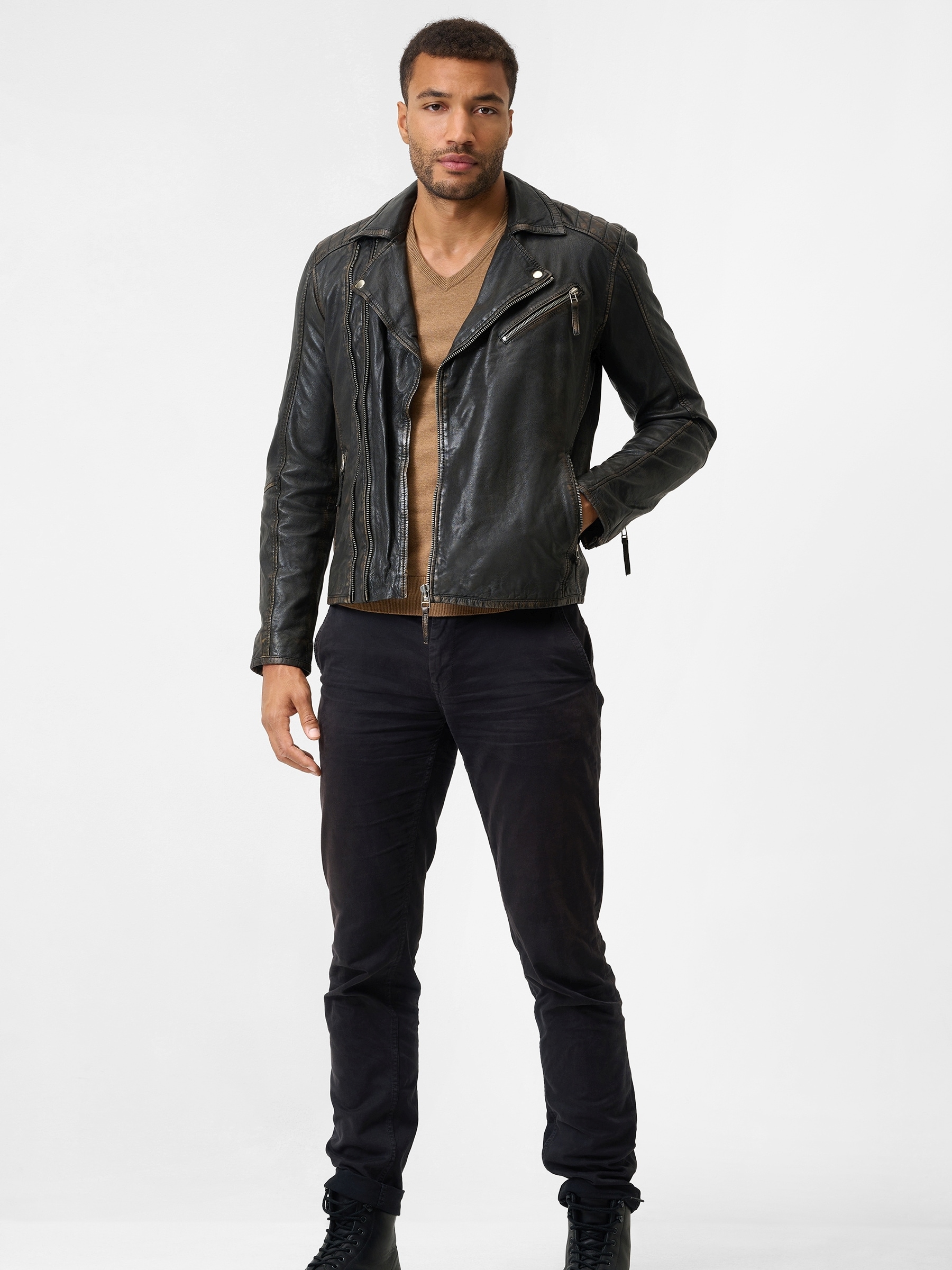 RICANO Bikerjacke »Lederjacke Matteo« ohne Kapuze Handgefertigt aus echtem Leder