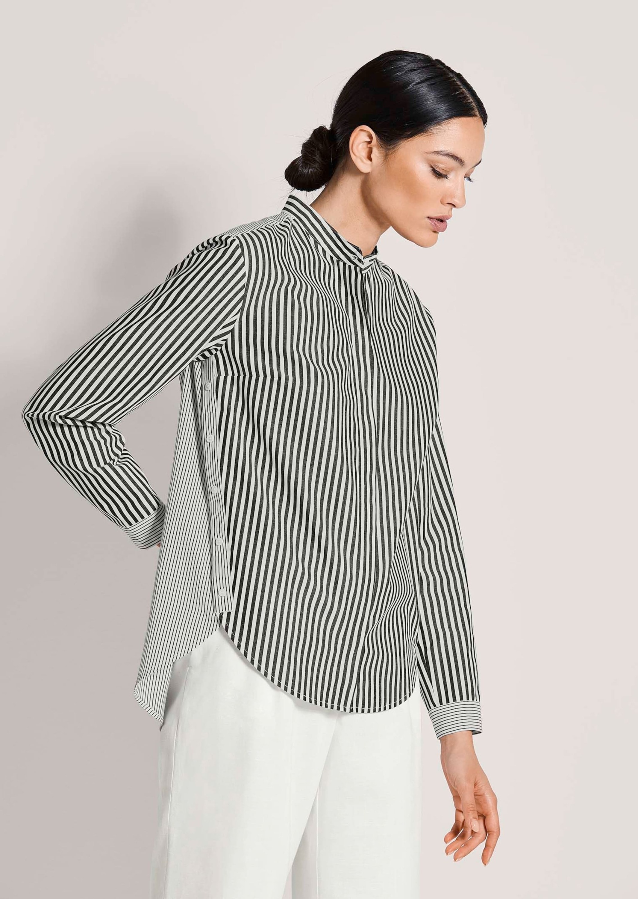 MADELEINE Langarmbluse »Streifenbluse Blusenshirt mit Knopfdetails« Bluse mit seitlicher Naht und fake Knöpfen