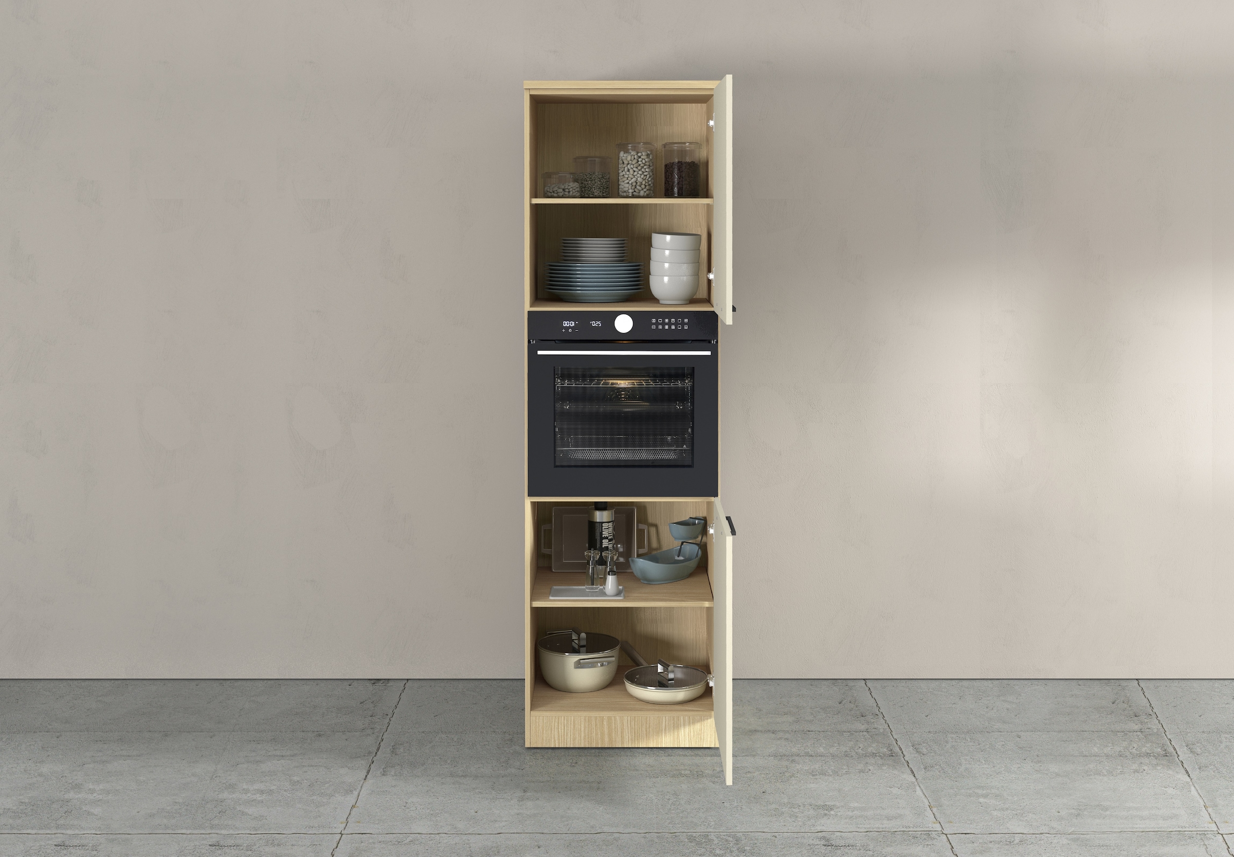 KOCHSTATION Backofenumbauschrank »Luna, Backofenschrank, Backofen-Hochschrank, Made in Italy« B/T/H: 60×60×214,5 cm, Oberplatte mit 25 mm Stärke