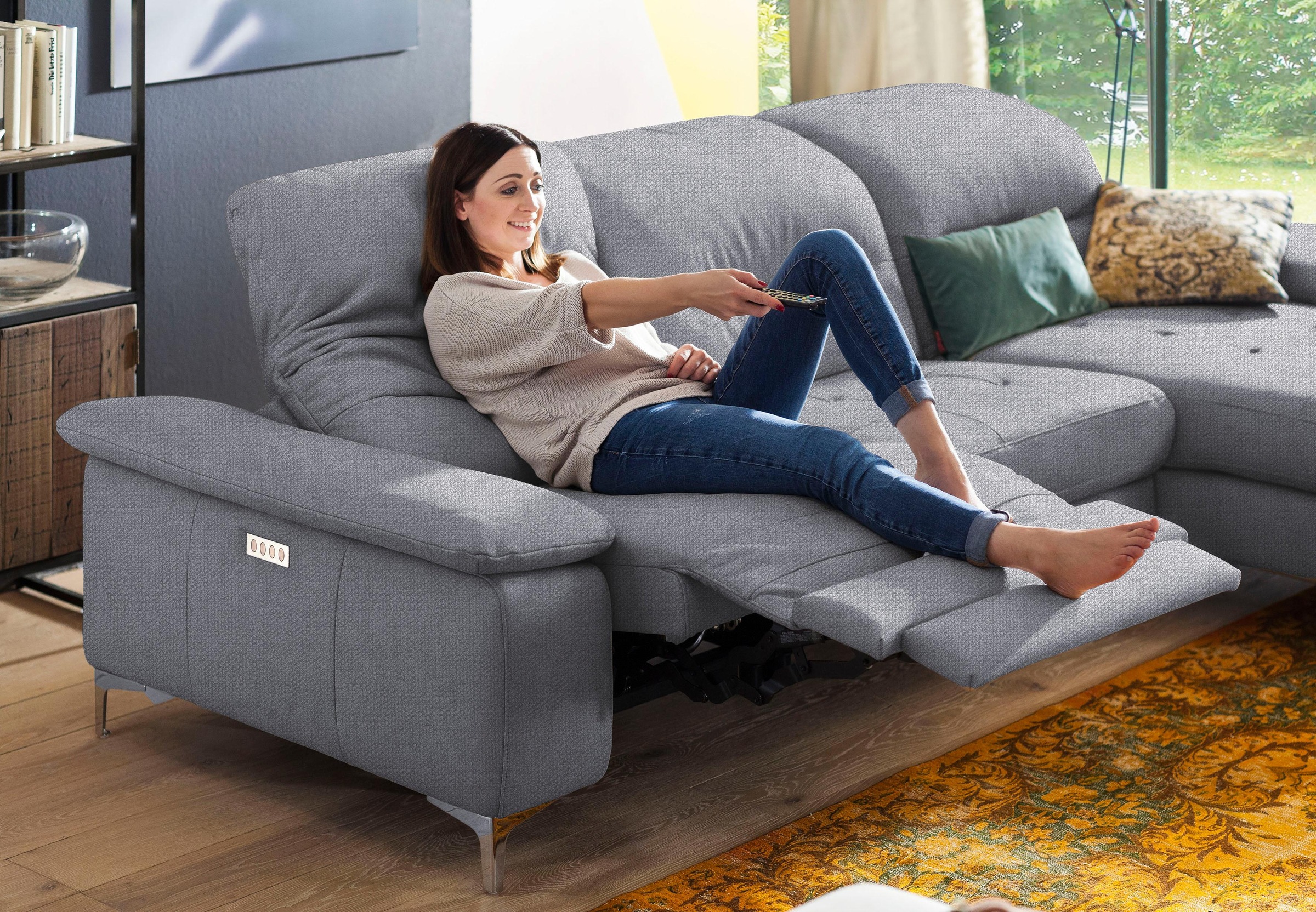 Places of Style Ecksofa »Basel L-Form«, mit vollmotorischer Relaxfunktion und motorischer Recamiere