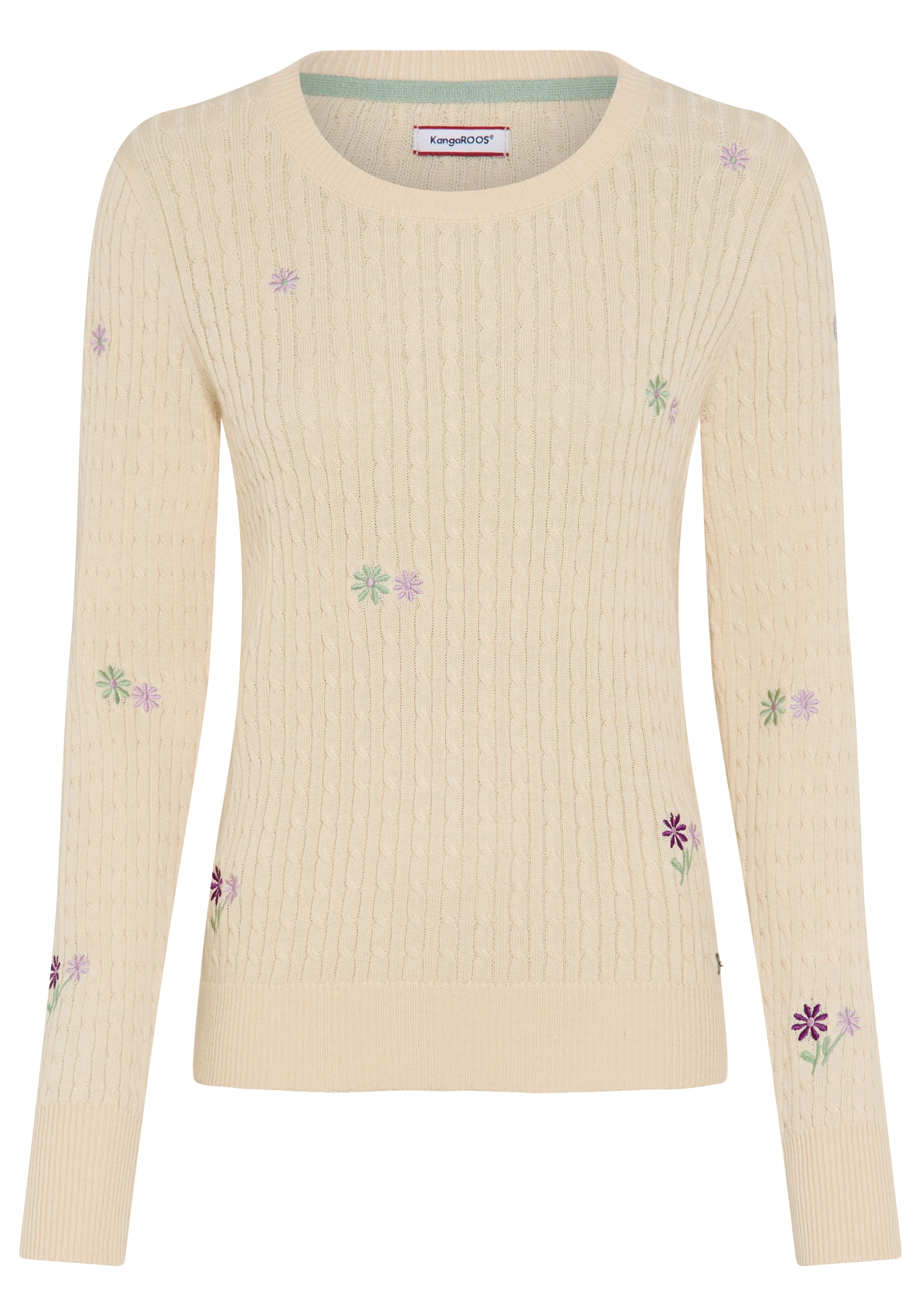 KangaROOS Strickpullover Blumenstickerei, schmale Basic-Passform, aus Baumwolle