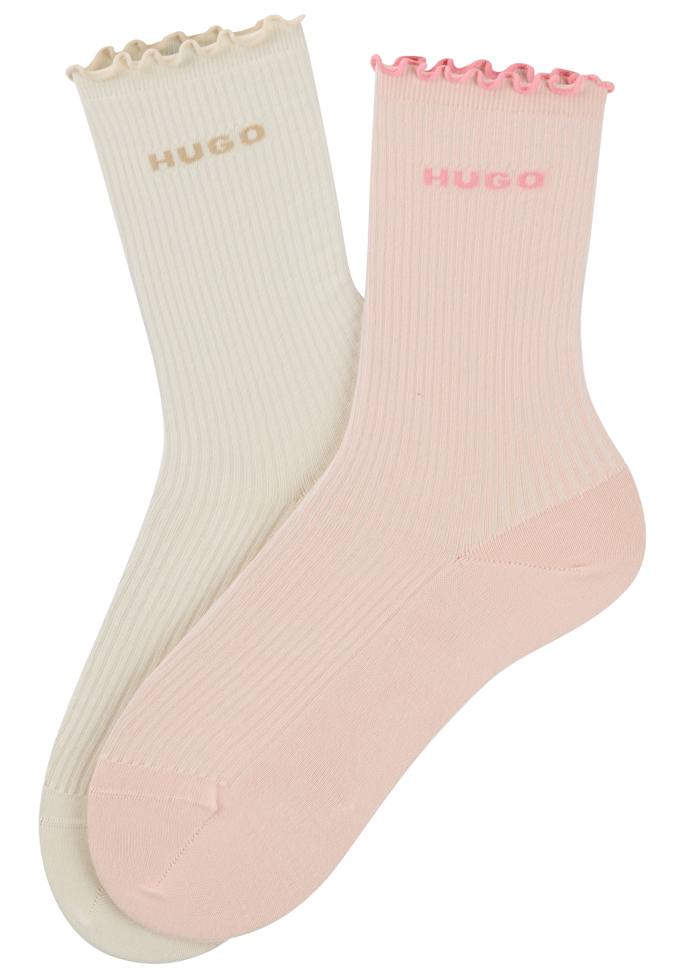 HUGO Underwear Basicsocken »2P RS LETTUCE CC W« 2 Paar tlg. Bund leicht gekräuselt