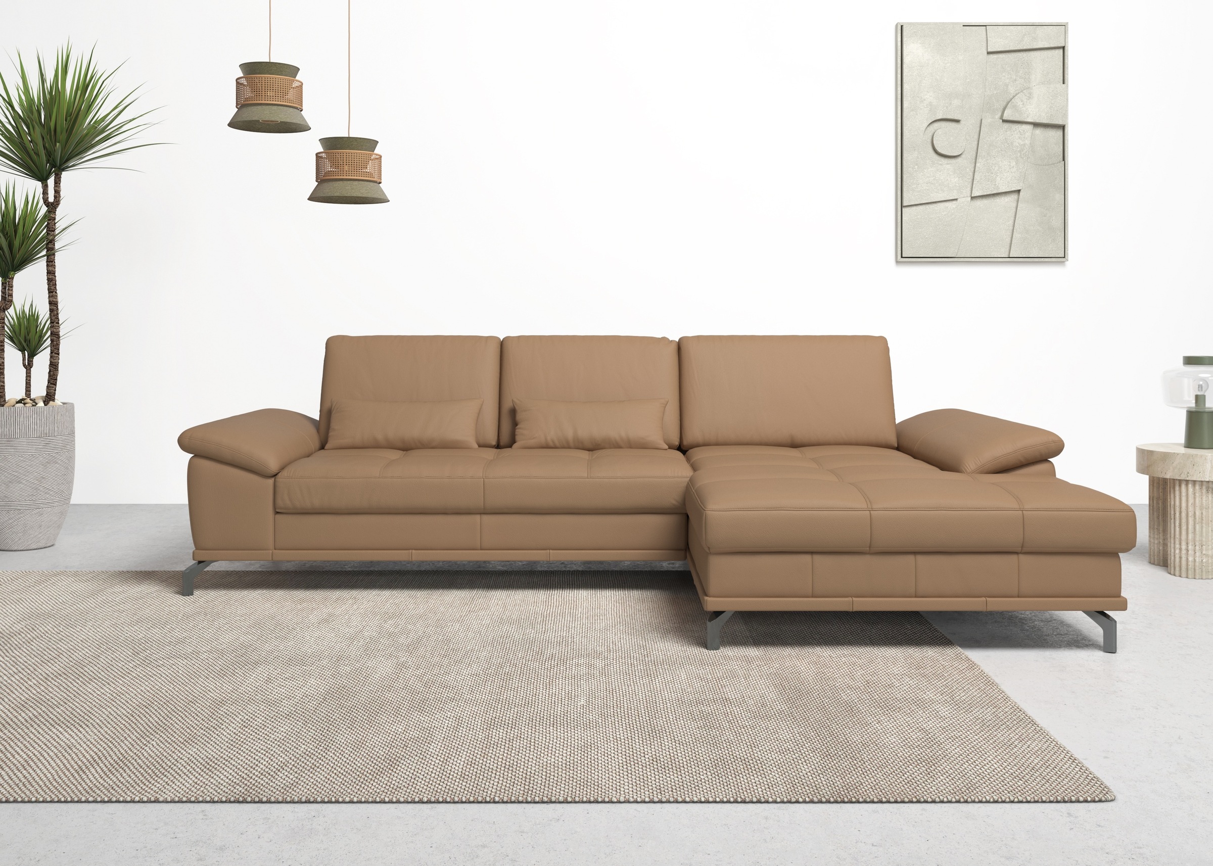 Places of Style Ecksofa Costello, mit Sitztiefenverstellung und Armlehnfunktion, incl. 3 Nierenkissen