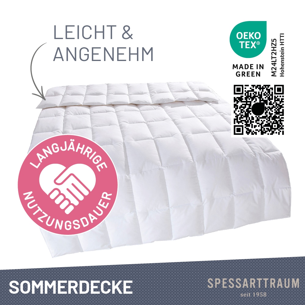 SPESSARTTRAUM Daunenbettdecke »Exklusiv, Bettdecken für Sommer und Winter«, Füllung 100% Daunen, Klasse 1, Downpass zertifiziert, Bezug 100% Baumwolle, nachhaltig (Made in Green), Hausstauballergiker geeignet, (1 St.), 5 Wärmeklassen & 8 Größen