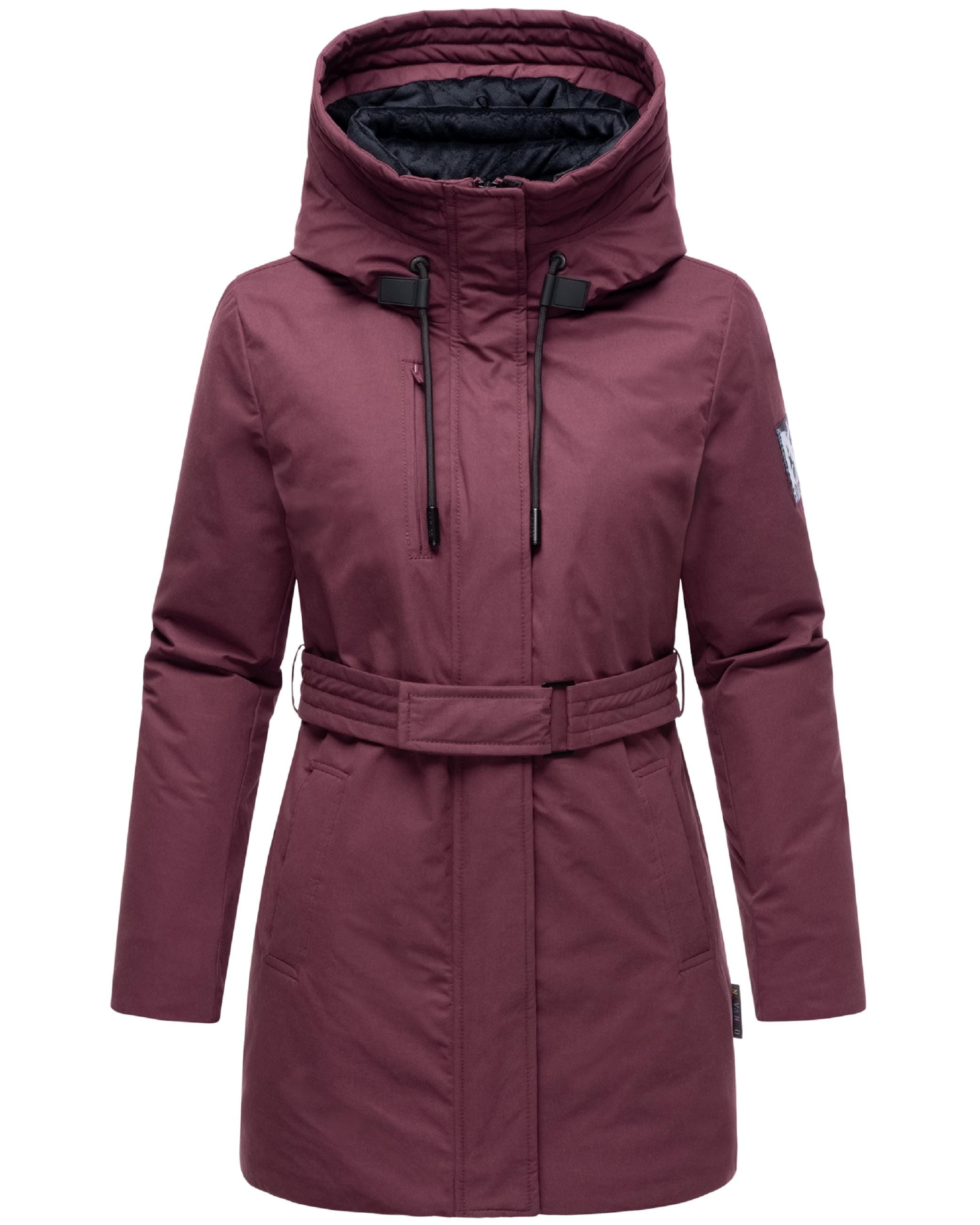 Navahoo Winterjacke »Parka Eishauch 14«, mit Kapuze, Damen Winterparka mit Taillengürtel und Fleece-Kragen