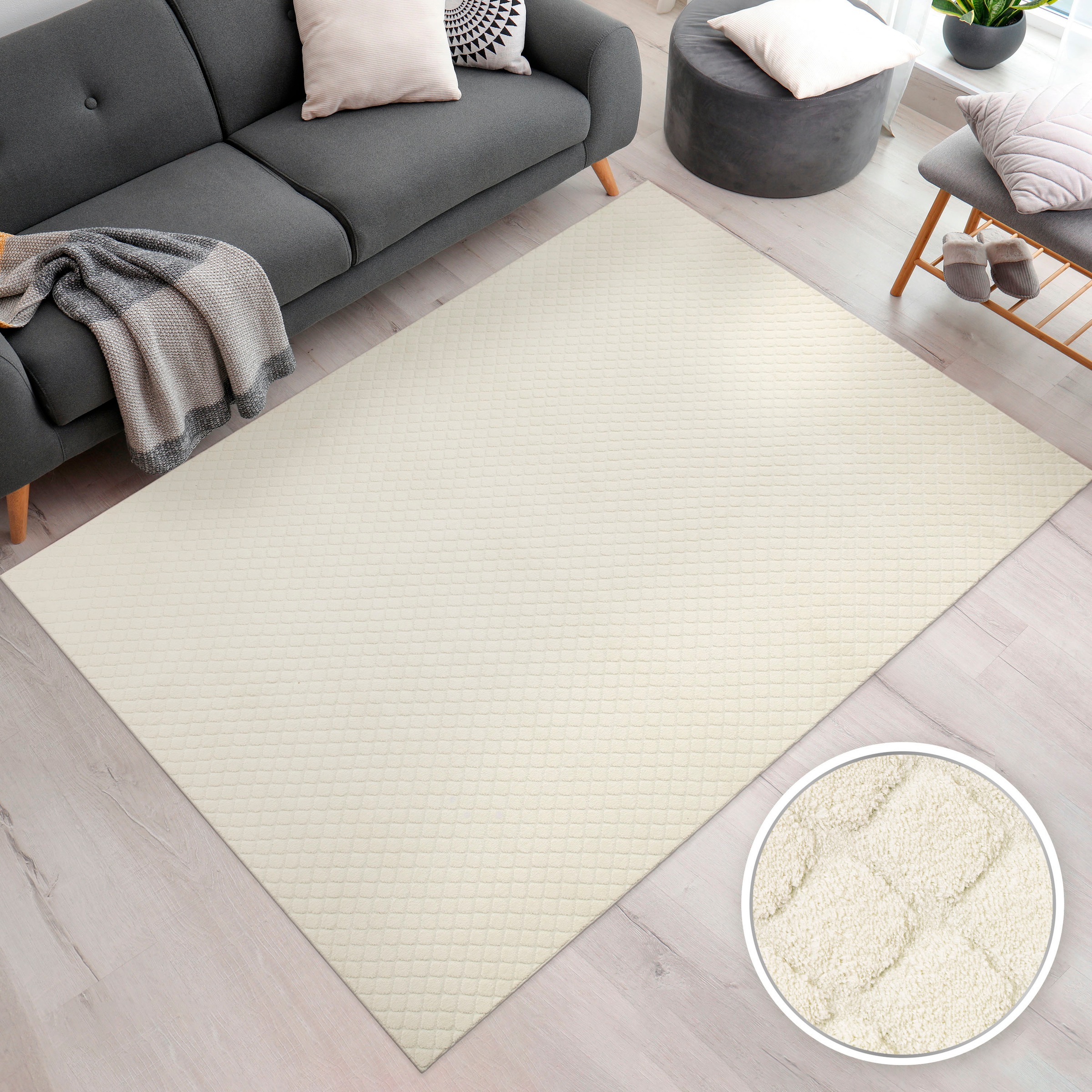 Paco Home Teppich »Rotterdam 591«, rechteckig, 4 mm Höhe, Kurzflor, Uni Farben, Rauten Muster, 3D Effekt, weich & kuschelig