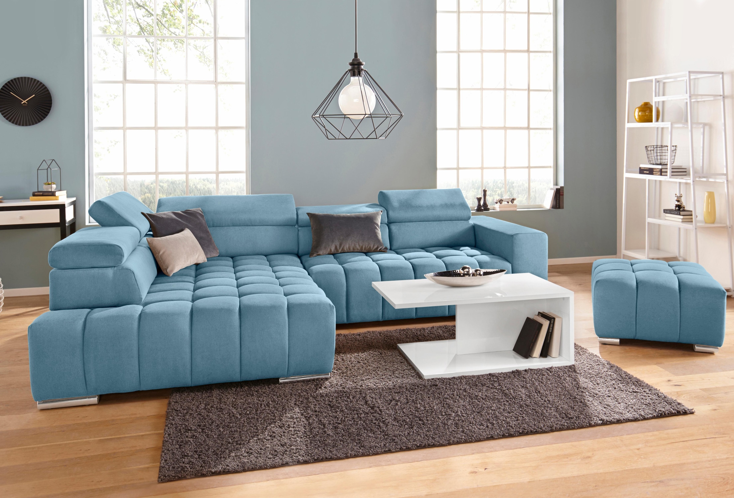 exxpo - sofa fashion Ecksofa »Elias, aktuelle Kreuzsteppung im Sitz, bequem, L-Form«, mit Kopf- bzw. Rückenverstellung, wahlweise mit Bettfunktion