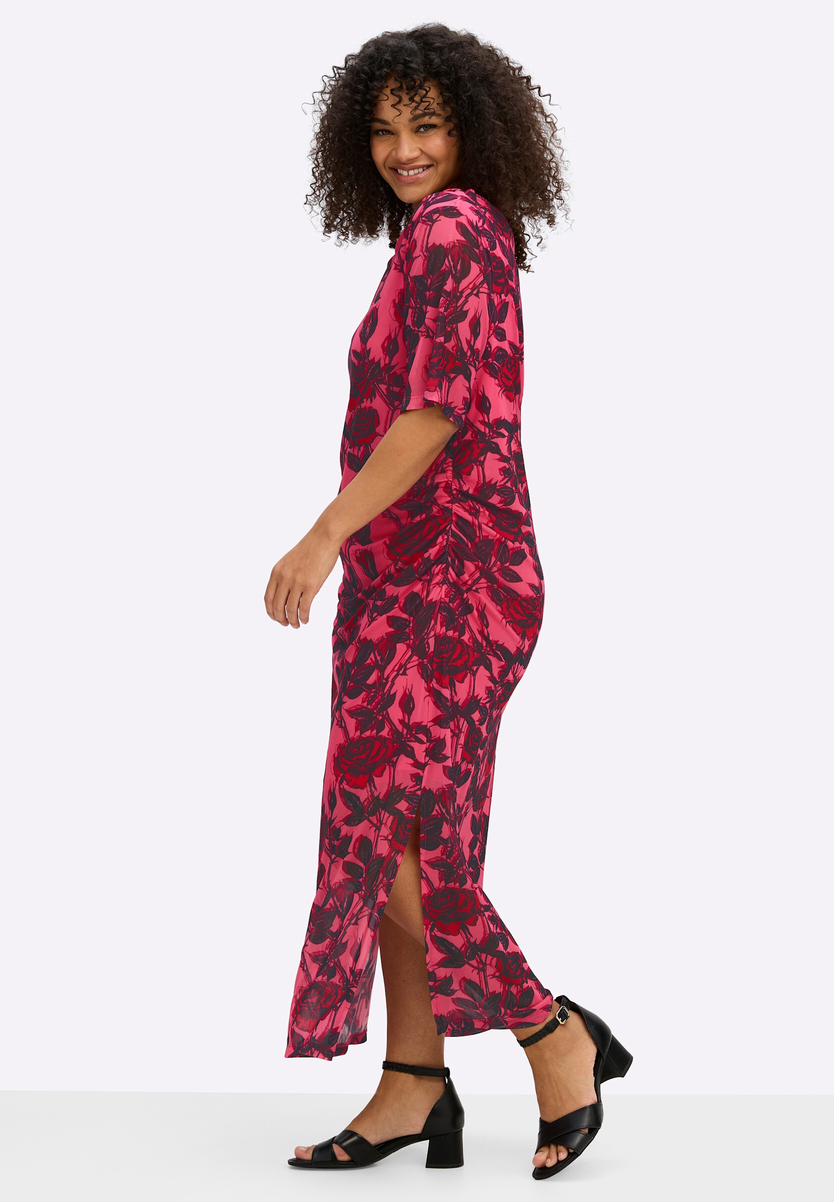 sheego by Joe Browns Cocktailkleid »Jersey-Kleid Maxikleid im Materialmix, mit Rosendruck« Ohne Taschen