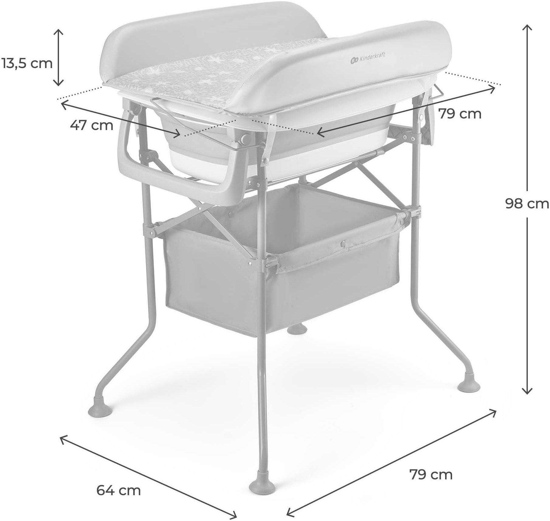 Kinderkraft Babybadewanne »BUBBLY« Höhe 98 cm Ablaufschlauch | zusammenfaltbar mit Wickelauflage