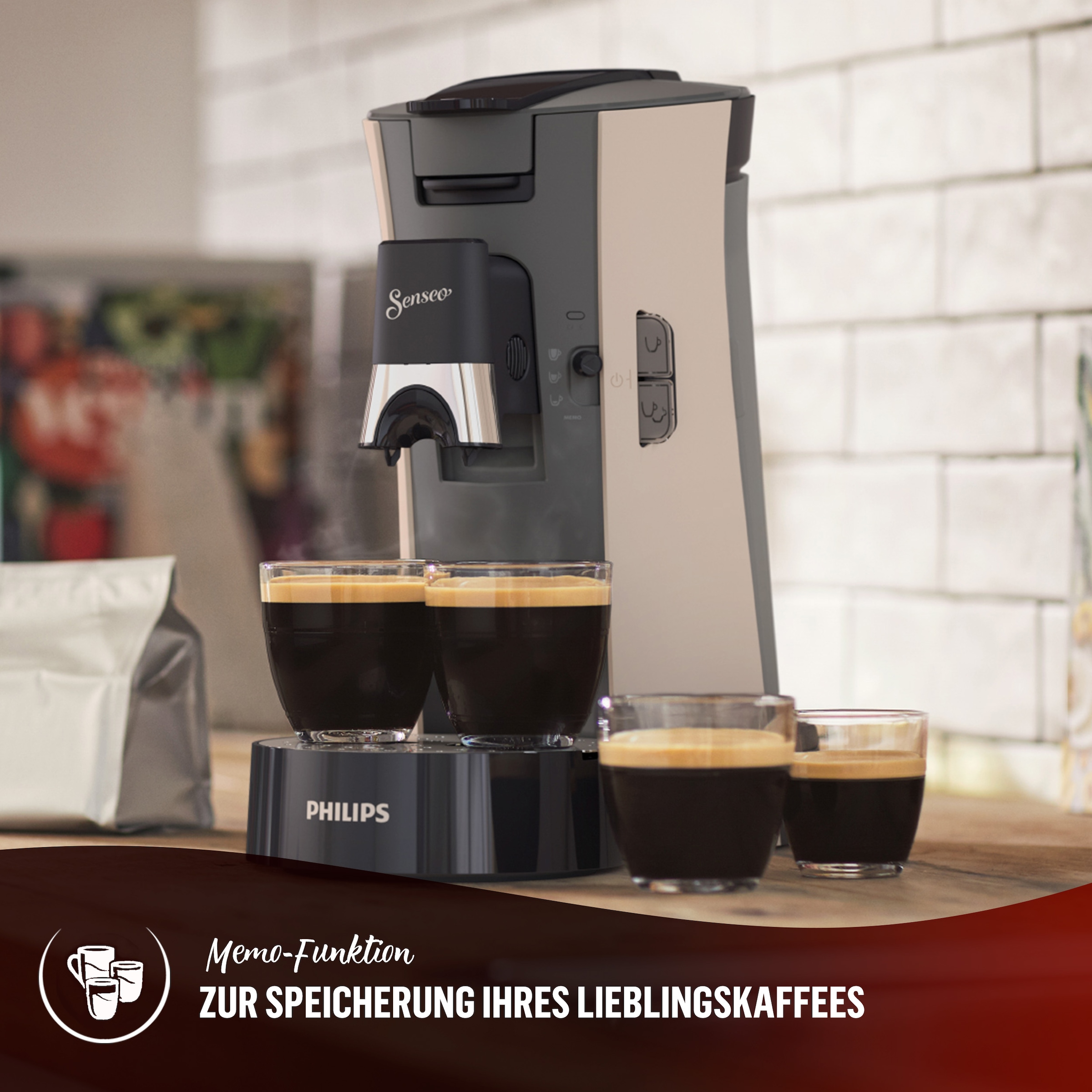 Philips Senseo Kaffeepadmaschine »Select CSA240/90, mit drei Kaffee-Einstellungen«, aus 21% rec. Plastik, Memo-Funktion, inkl. Gratis-Zugabe, Wert 14€ UVP