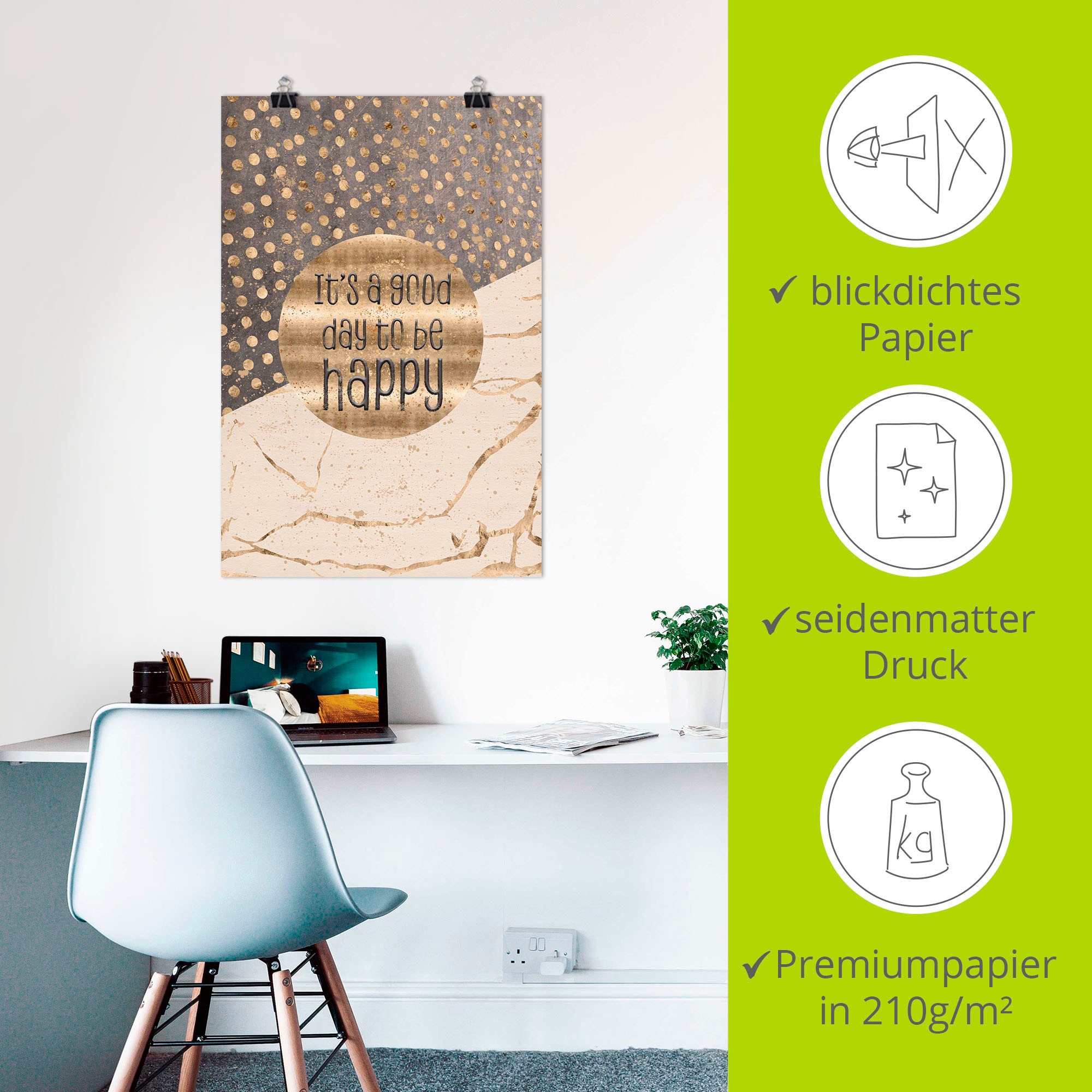 Artland Wandbild »Ein guter Tag um glücklich zu sein«, Sprüche & Texte, (1 St.), als Alubild, Outdoorbild, Leinwandbild, Poster, Wandaufkleber