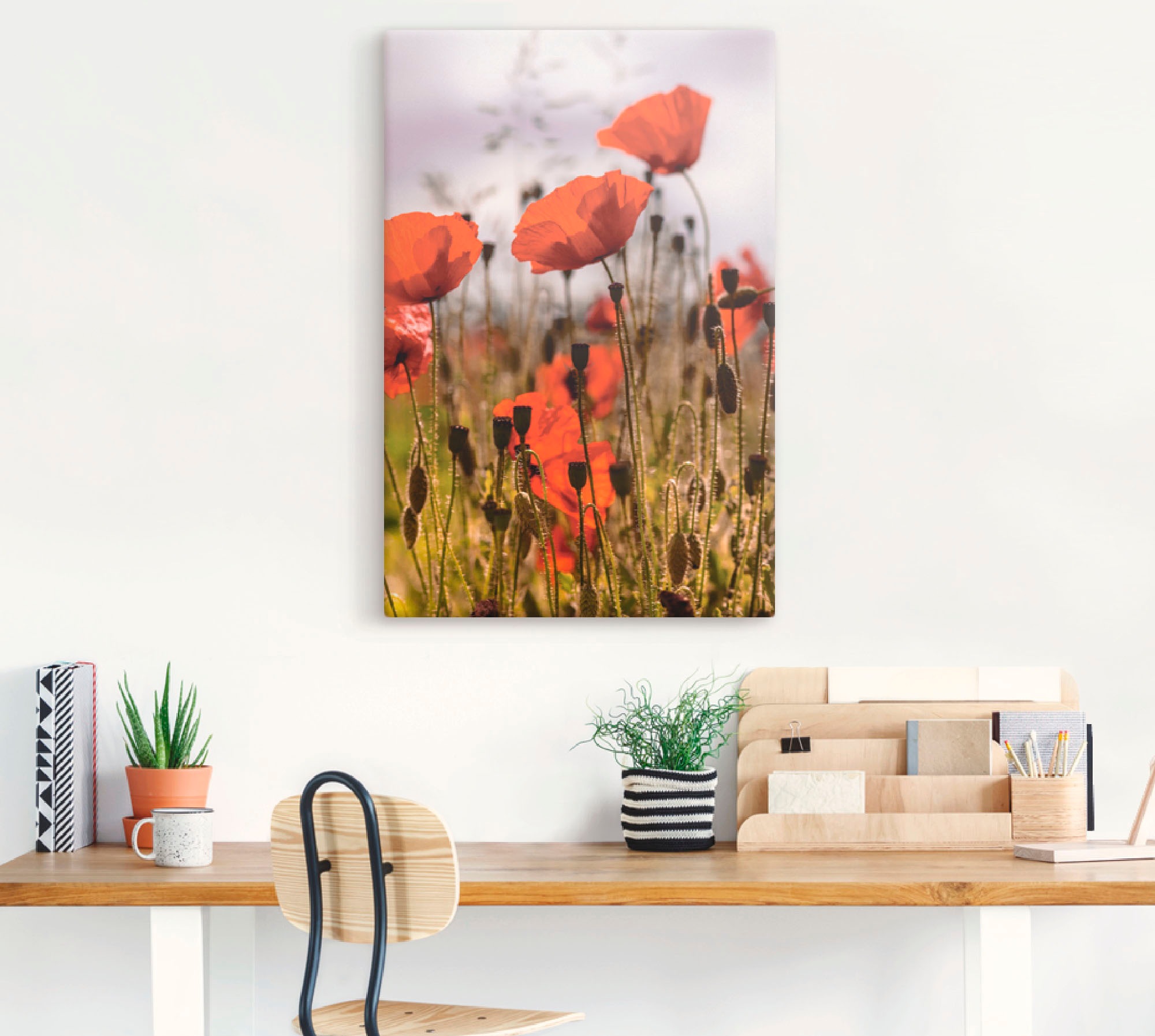 Artland Wandbild »Mohnblumen im Morgenlicht« Blumenwiese 1 Stk. tlg. auf Holzrahmen gespannt