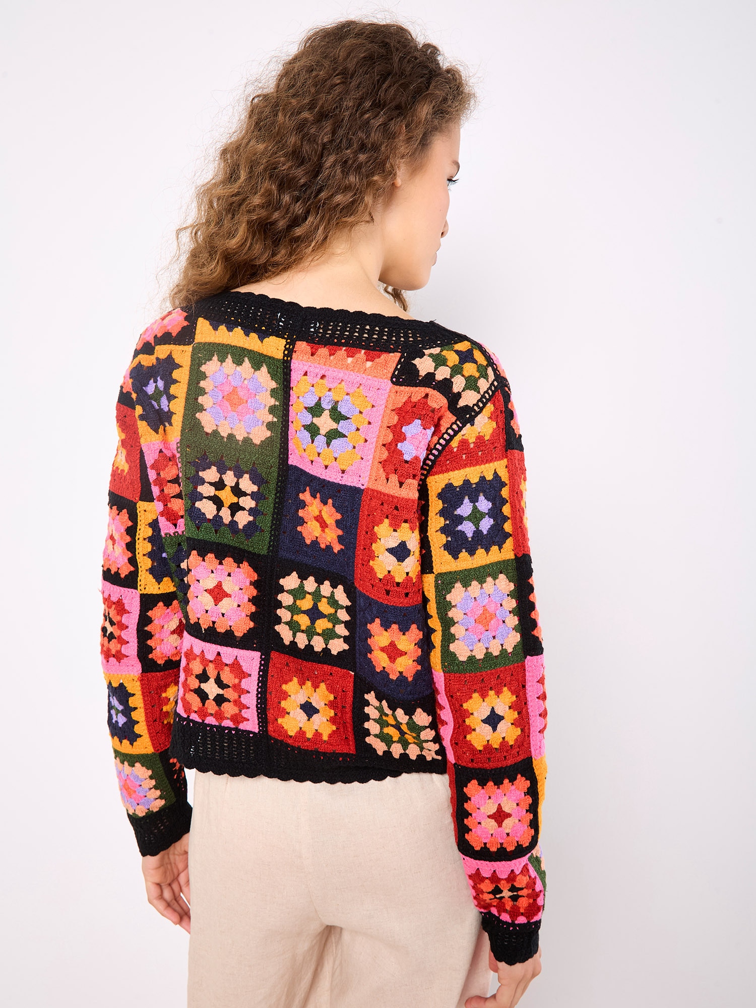 Apricot Strickpullover »Pullover« mit bunten Häkelquadraten