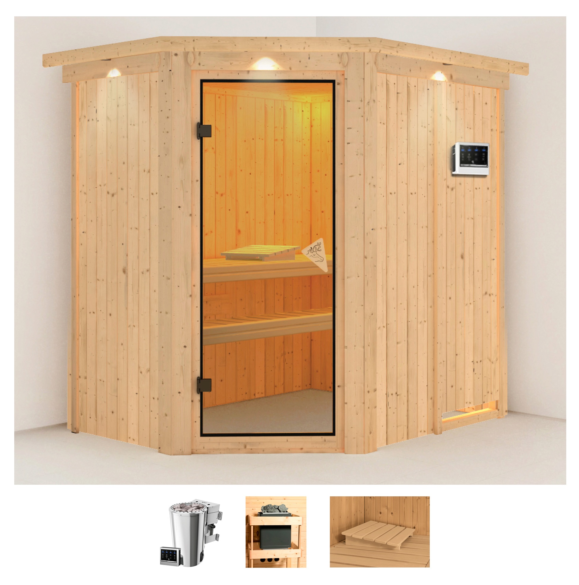 Karibu Sauna »Swantje«, (Set), 3,6-kW-Bio-Plug & Play Bio-Ofen mit externer Steuerung