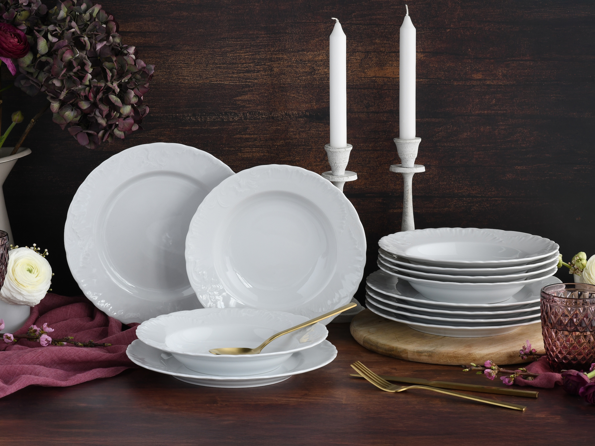 CreaTable Tafelservice »Rokoko, Service 12-tlg.« Teller Set, Daily Use, Zeitlos