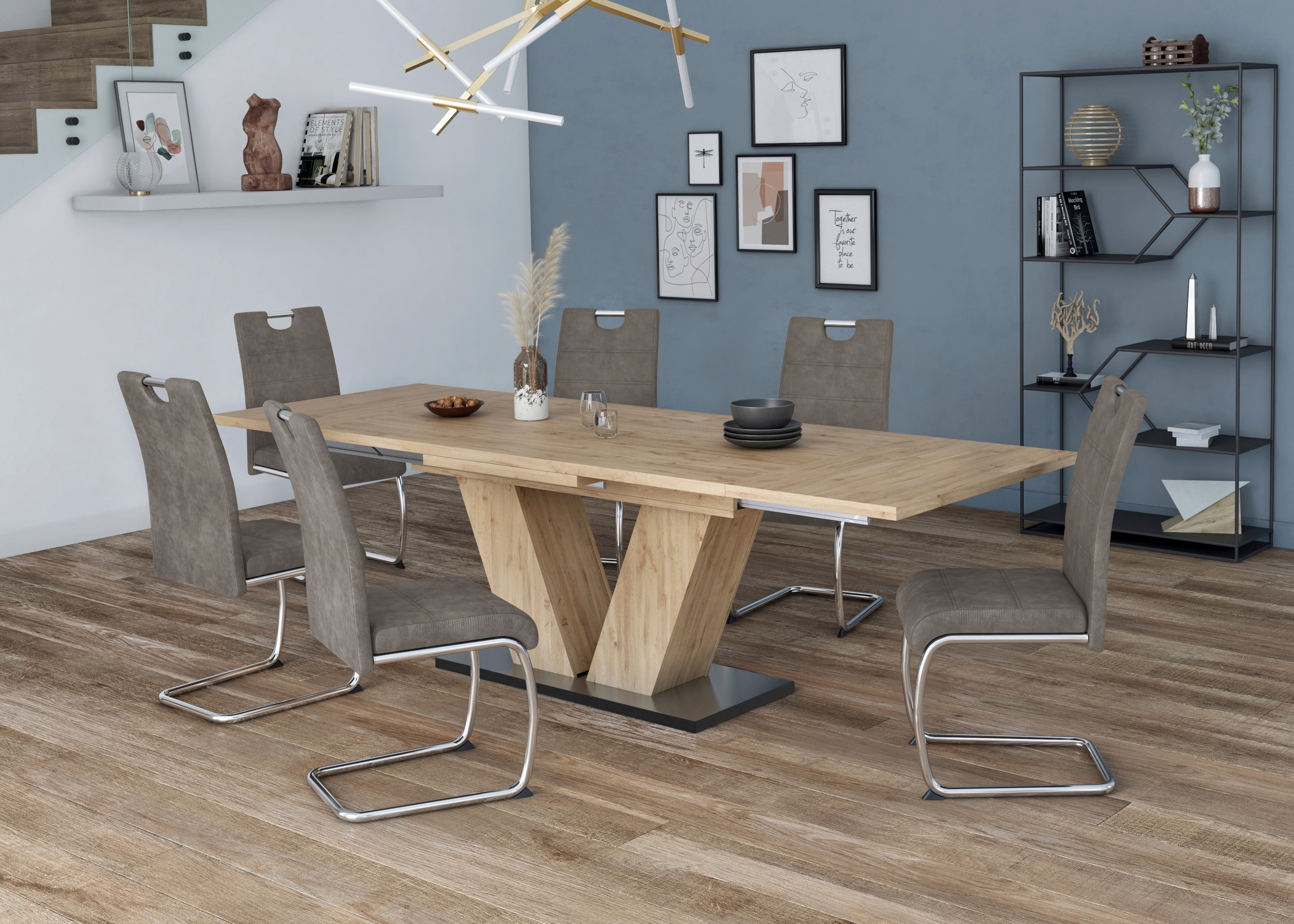 Mäusbacher Esstisch »Komfort Tisch TOPSELLER!«, (OTTOs Choice), Mäusbacher Esstisch mit V Gestell und Bodenplatte. Breite 180-280