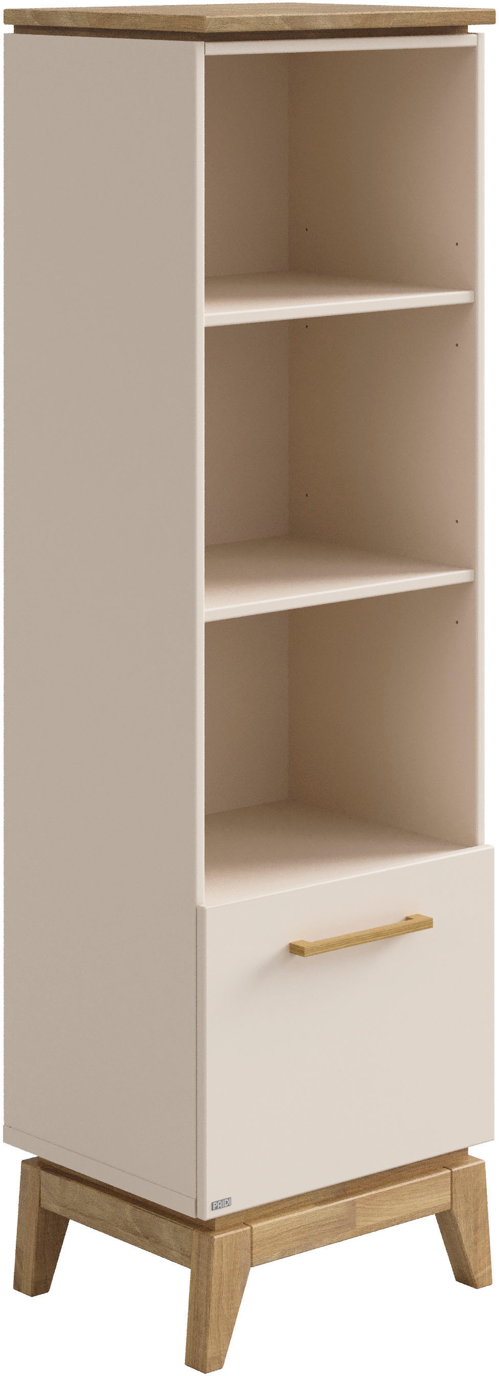 PAIDI Standregal »STIENE in Beige oder Grau, 3 offene Fächer, 1 Schublade mit Soft-Close« B/H/T ca. 48/161/40cm,  modernes und langlebiges Regal mit Massivholz, Highboard