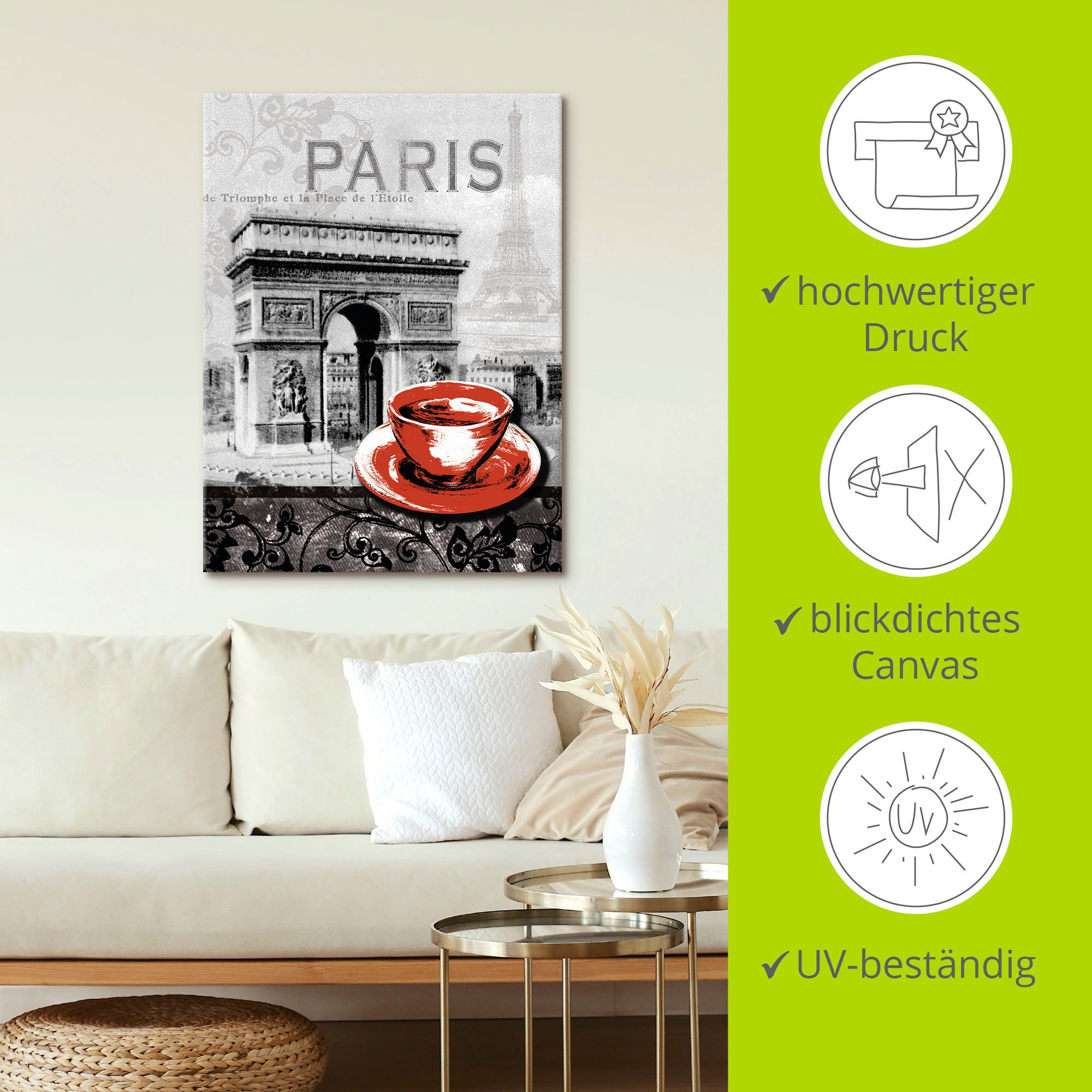 Artland Wandbild »Paris - Café au Lait - Milchkaffee«, Gebäude, (1 St.), als Alubild, Outdoorbild, Leinwandbild, Poster, Wandaufkleber