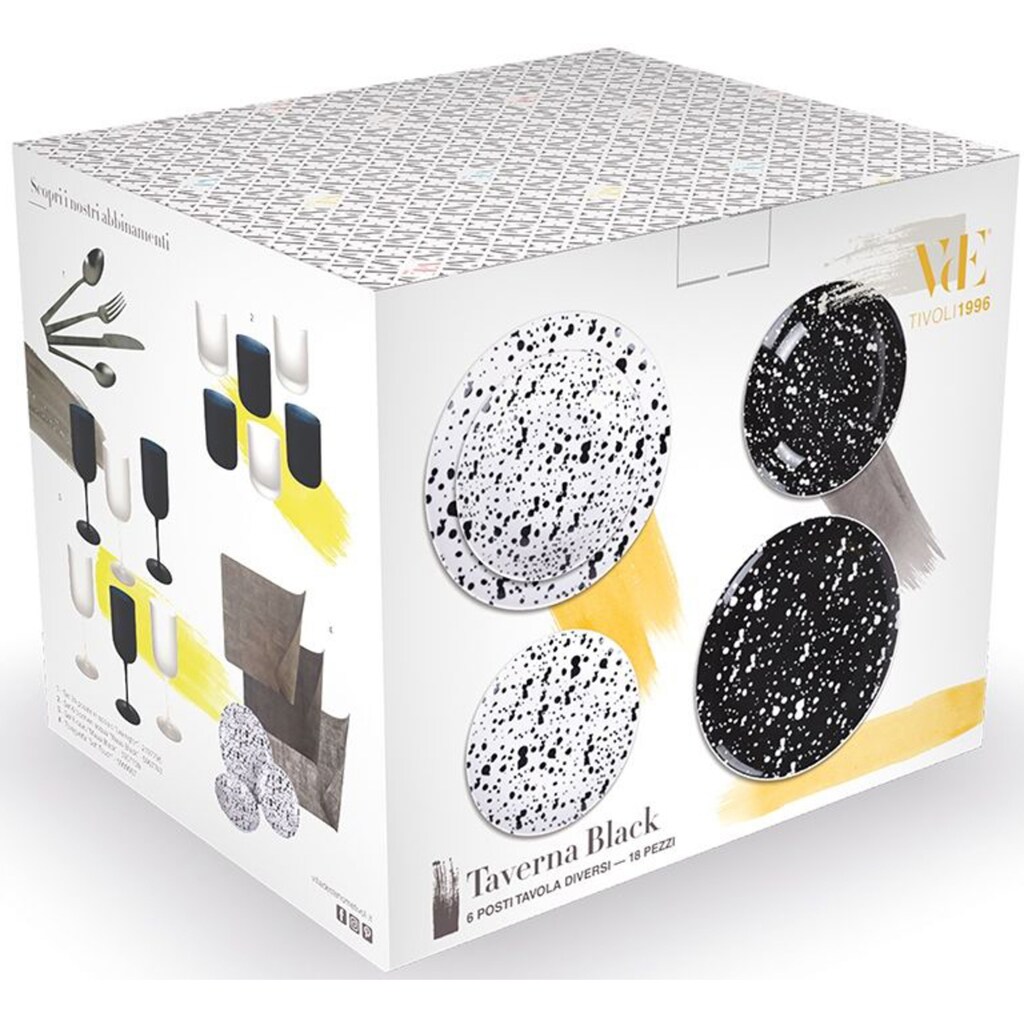 Villa d'Este Tafelservice »Taverna Black«, (Set, 18 tlg.), Geschirr, Teller Set (Speiseteller, Suppenteller, Dessertteller)