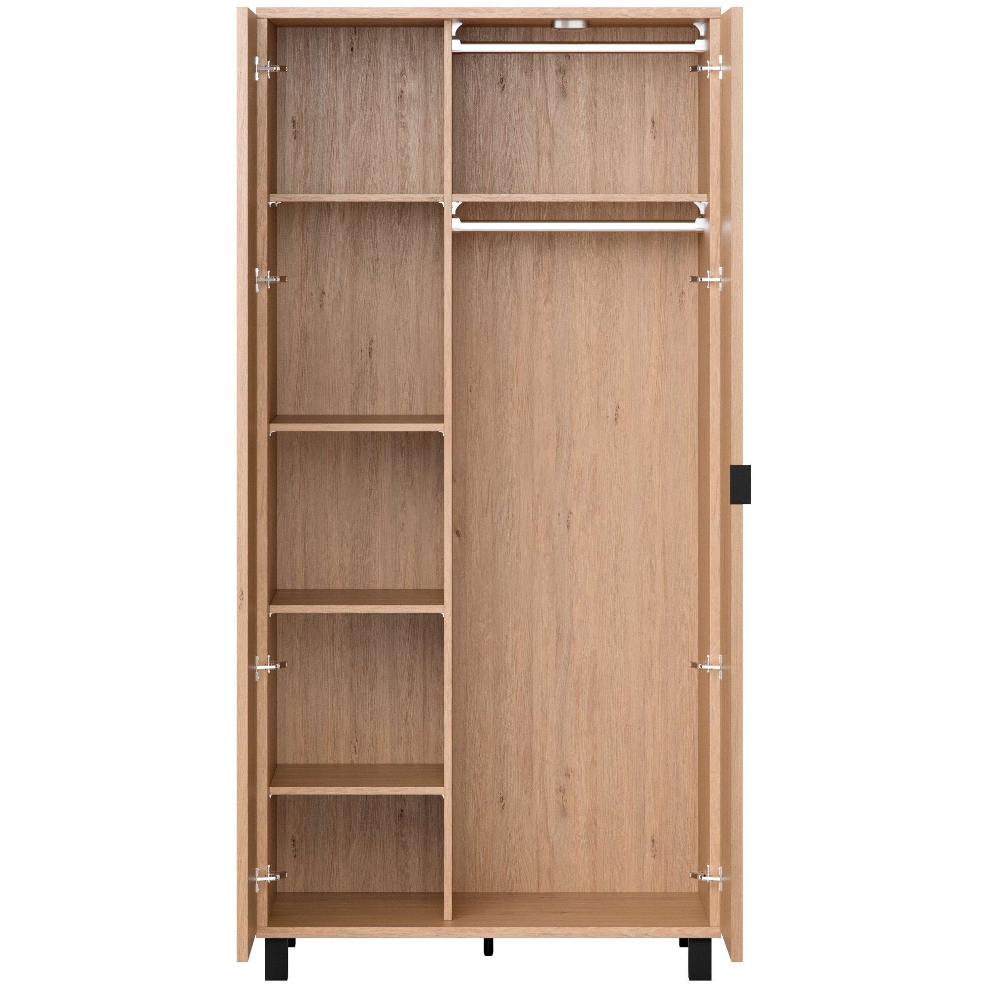 VOX Kleiderschrank »SIMPLE Garderobe, Wäscheschrank mit 5 Einlegeböden und 2 Kleiderstange«, mit 2 Drehtüren und schwarzen Griffen, Maße B/T/H: 92,5/57/189,5 cm