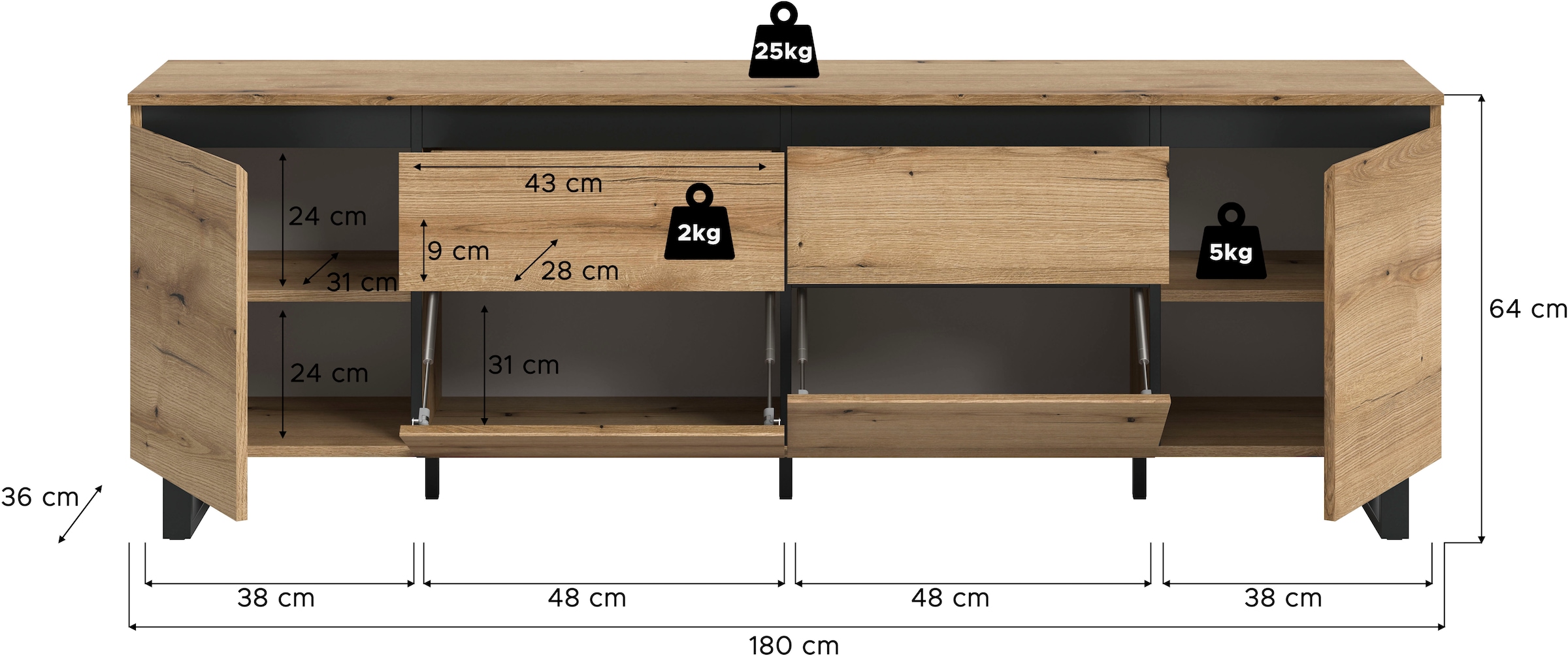 INOSIGN Lowboard »TOMA, 188cm breit, Metall-Kufen-Fuß, 2 Türen, 2 Schubkästen,2 Klappen« TV-Lowboard, Mediaschrank, Mediaboard, TV-Schrank, Schrank, Board