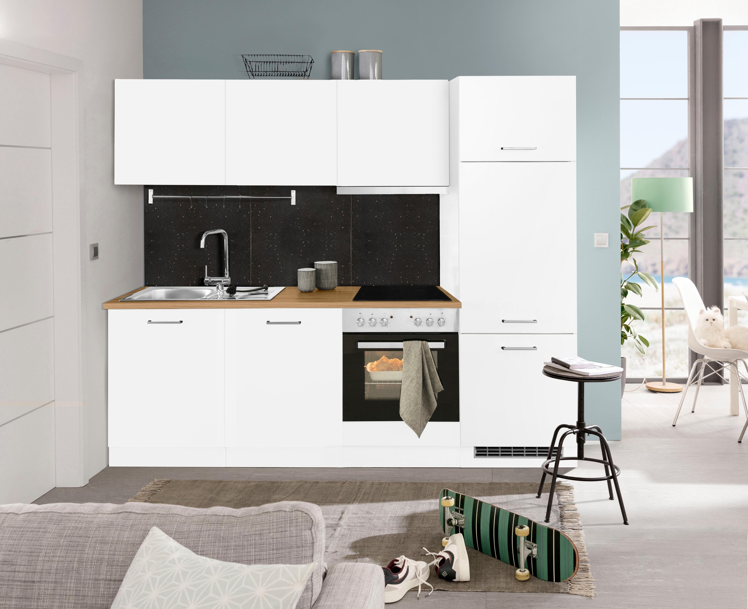 KOCHSTATION Küchenzeile »KS-Kehl«, mit E-Geräten, Breite 240 cm, inkl. Kühlschrank