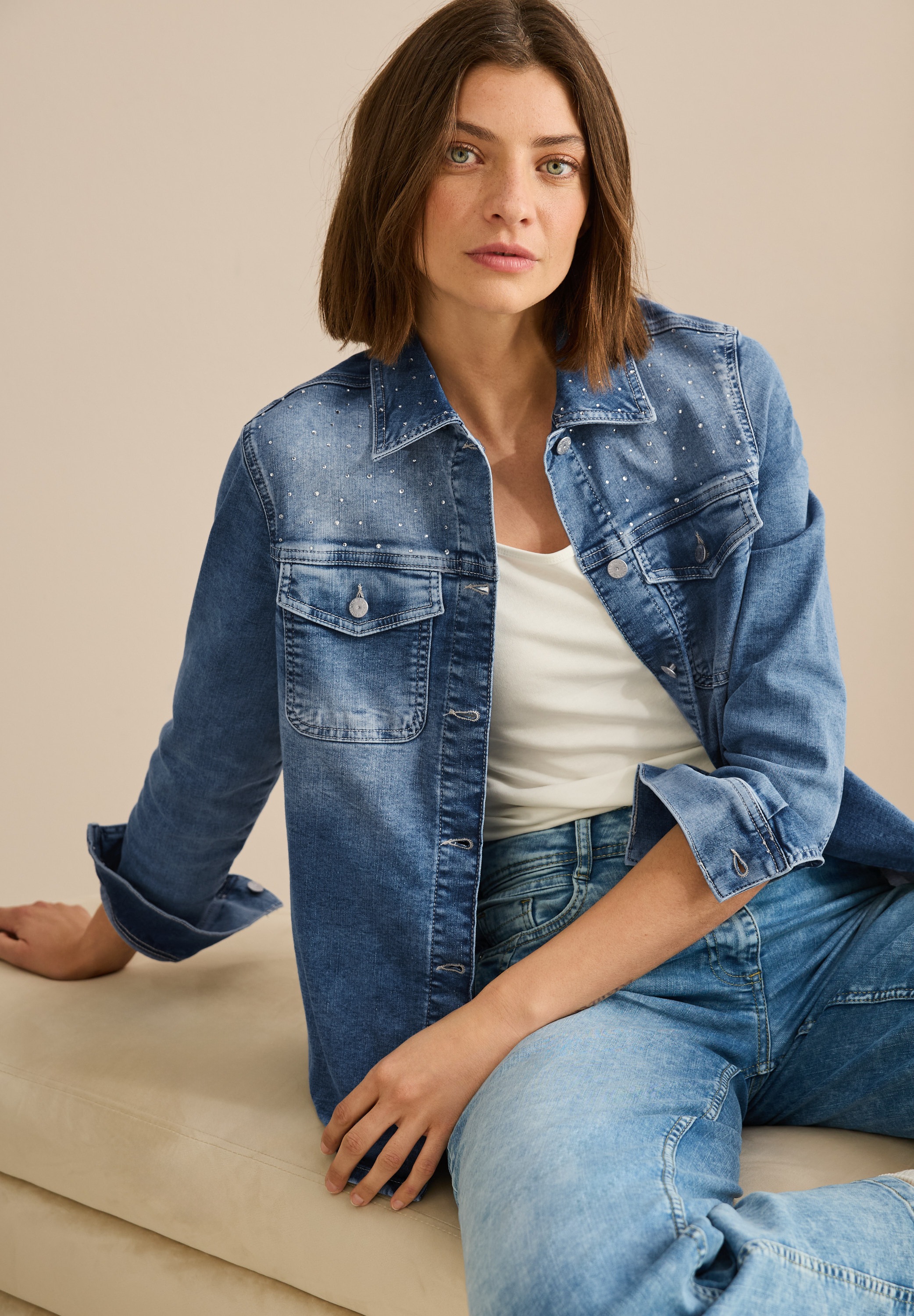 Cecil Oversize-Shirt, Overshirt mit Glitzersteinen