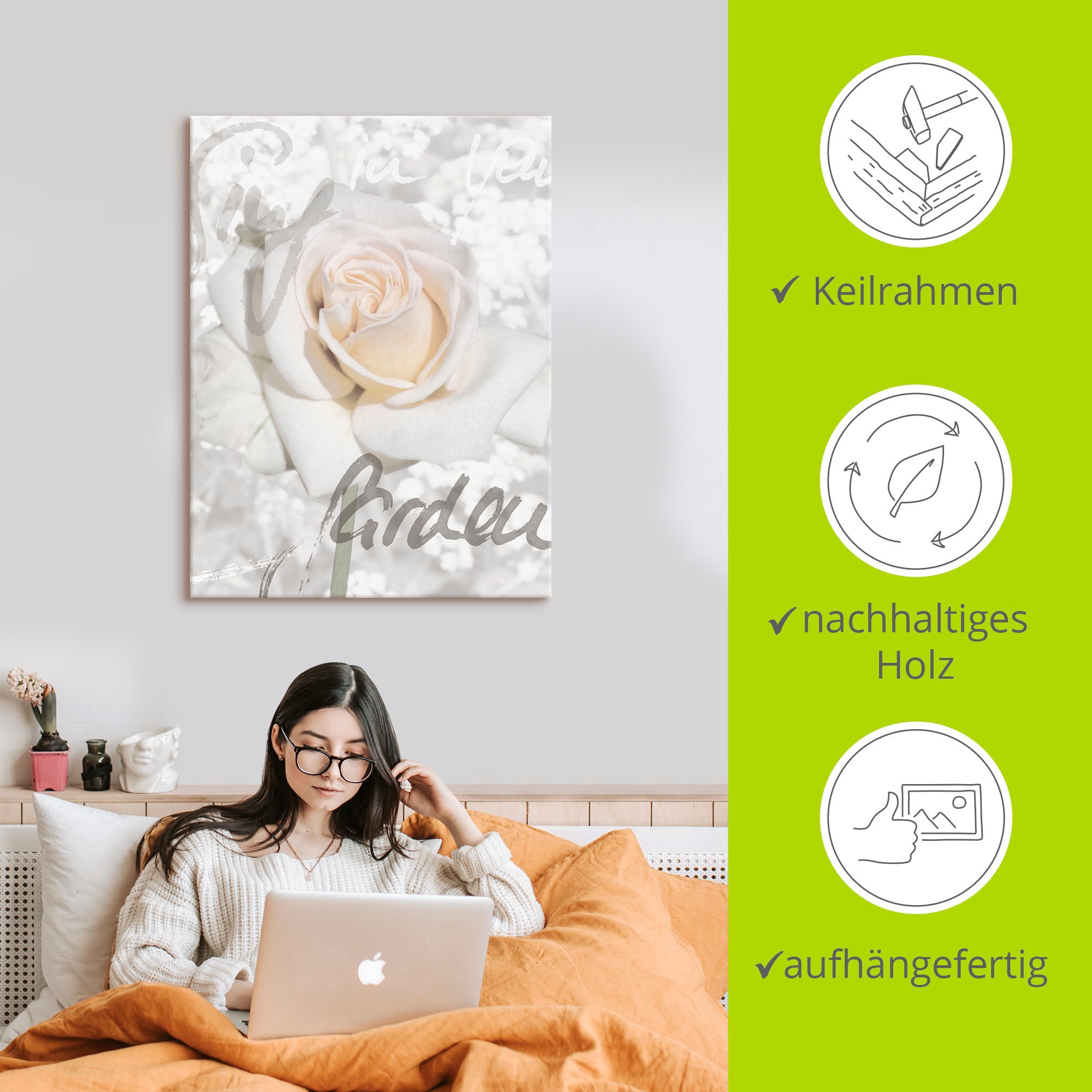 Artland Wandbild »In Lettern - Rose«, Blumen, (1 St.), als Alubild, Outdoorbild, Leinwandbild, Poster in verschied. Größen