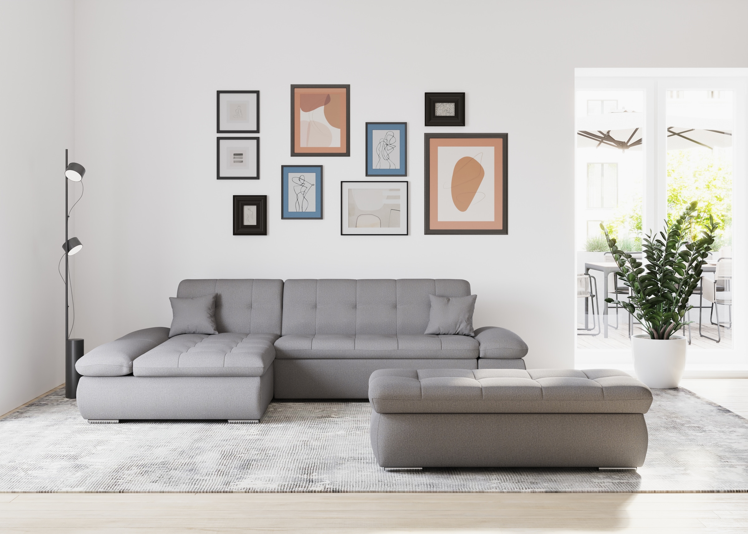 DOMO collection Ecksofa »Moric, L-Form, XXL-Sofa - Breite 300cm«, wahlweise mit Bettfunktion und Armteilverstellung, dunkelgrau