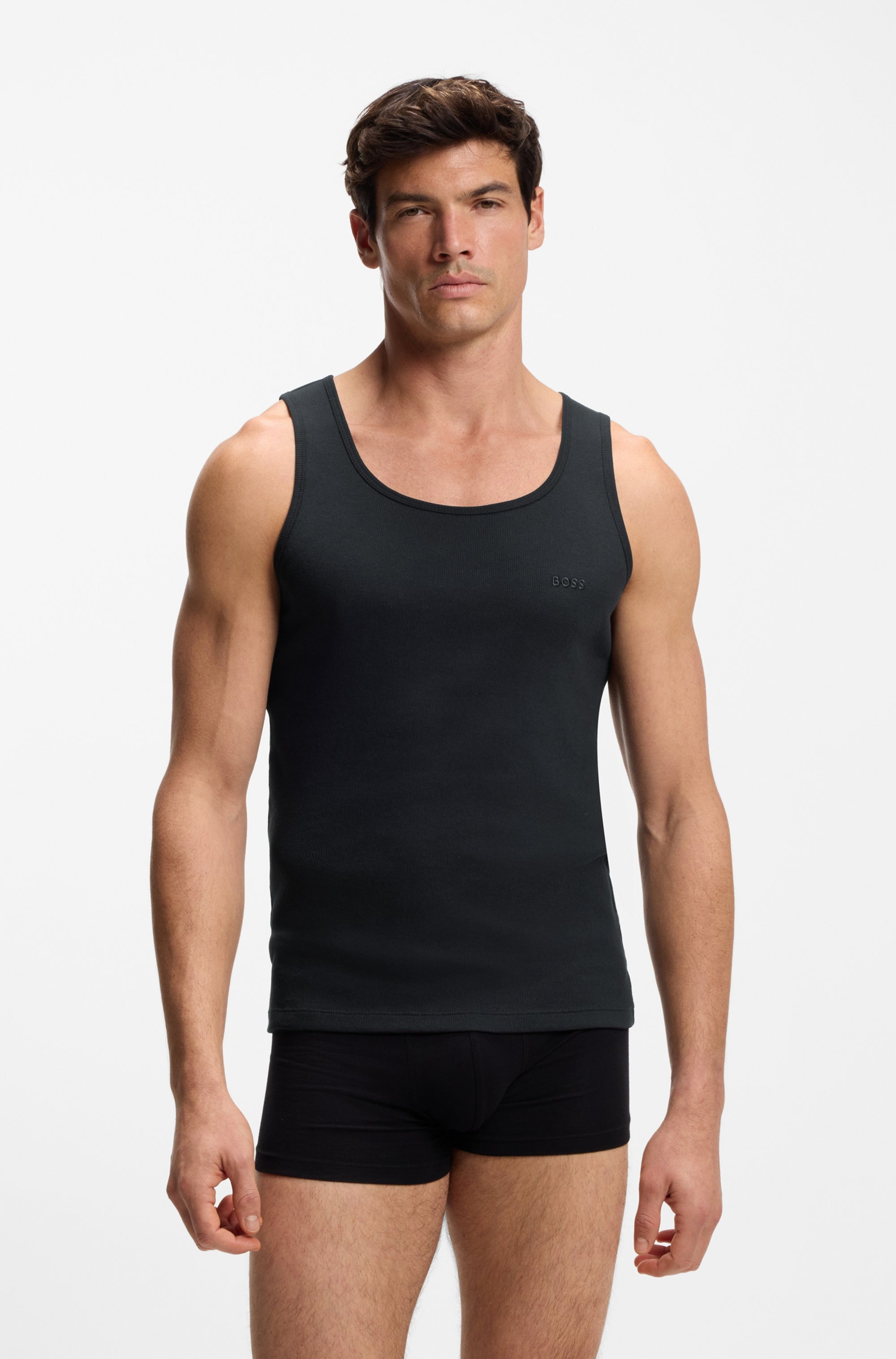 BOSS Tanktop »3P RibClassic BOSS ONE« Ton in Ton Stickerei auf der Brust