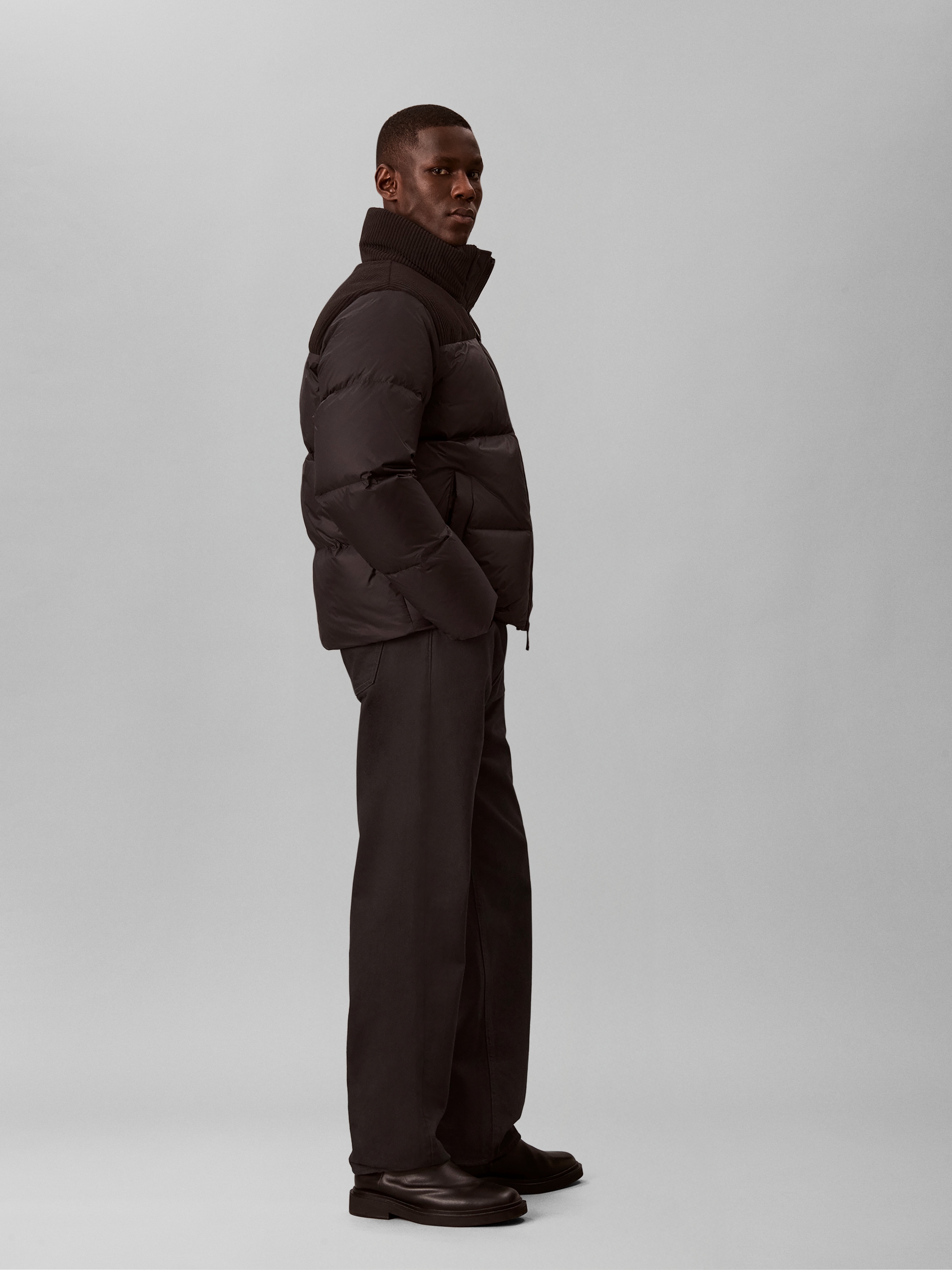 Calvin Klein Jeans Steppjacke »MIXED MEDIA DOWN PUFFER« ohne Kapuze Regular fit mit Stehkragen