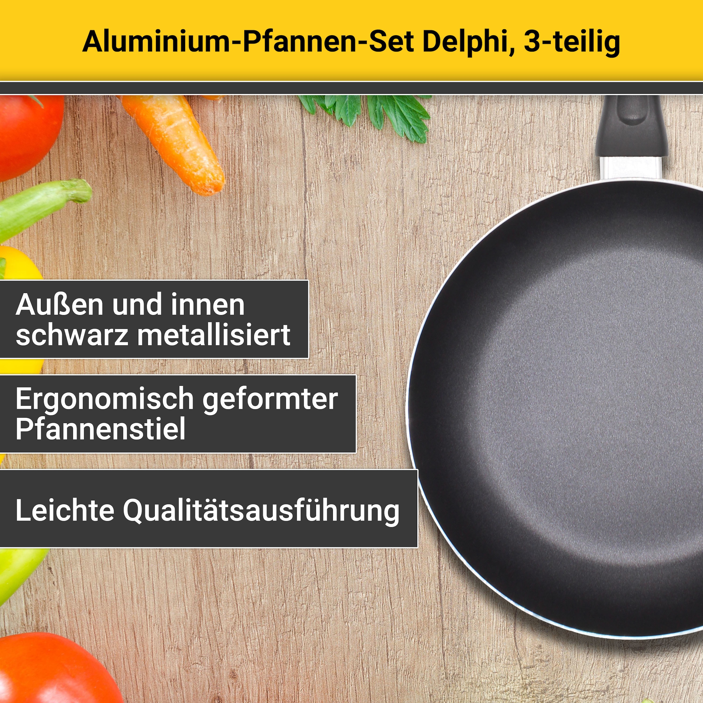 Krüger Pfannen-Set »Aluminium Pfannen-Set DELPHI 3 tlg. (20 + 28 cm und Pfannenwender)«, Aluminium, (Set, 3 tlg., 1x Bratpfanne Ø 20 cm (H. 4,3 cm), 1x Bratpfanne Ø 28 cm (H. 4,9 cm)