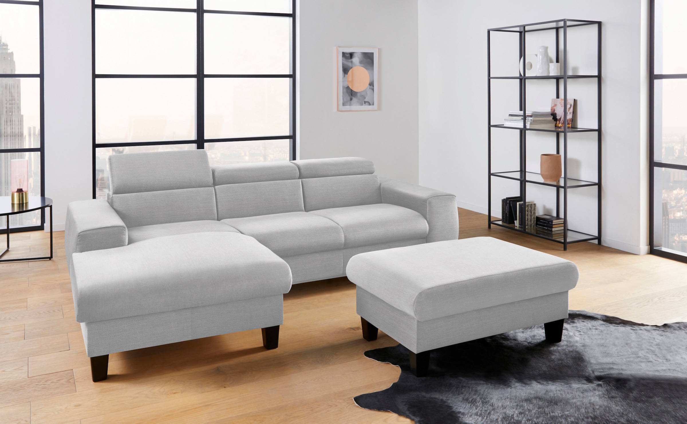 COTTA Polstergarnitur »Morven L-Form«, (Set), Set bestehend aus: Ecksofa mit Kopfteilverstellung & Hocker