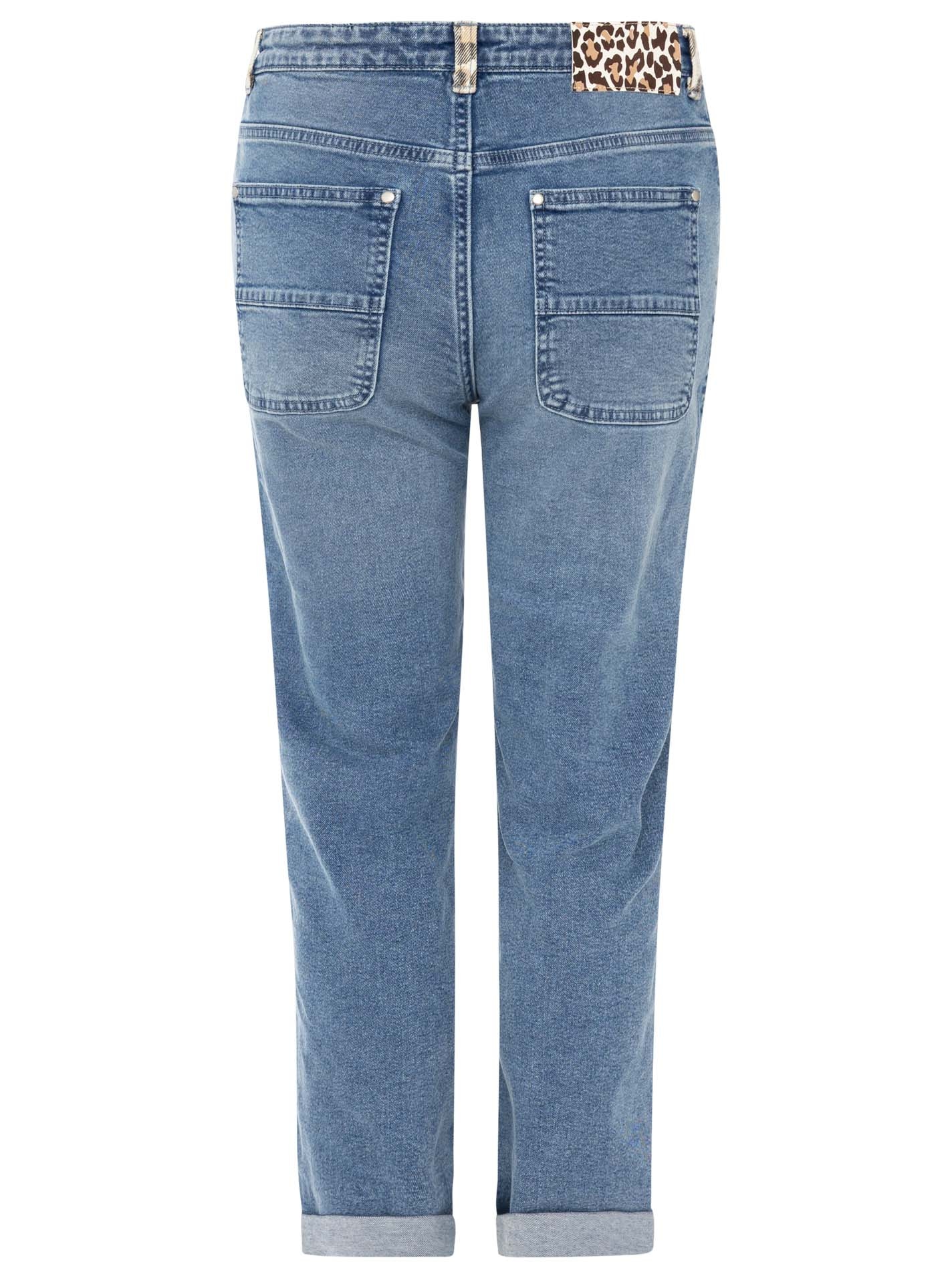 Zwillingsherz Slim-fit-Jeans »"Leo Details"« knöchellang, mit Umschlag, seitliche Leo-Streifen, Gesäßtaschen