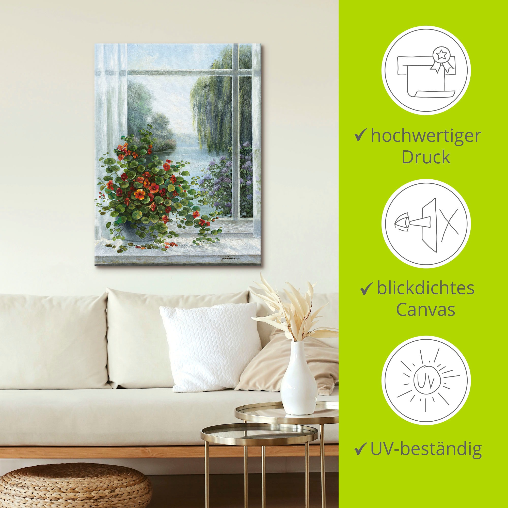 Artland »Kapuzinerkresse am Fenster« Arrangements 1 Stk. tlg. auf Holzrahmen gespannt