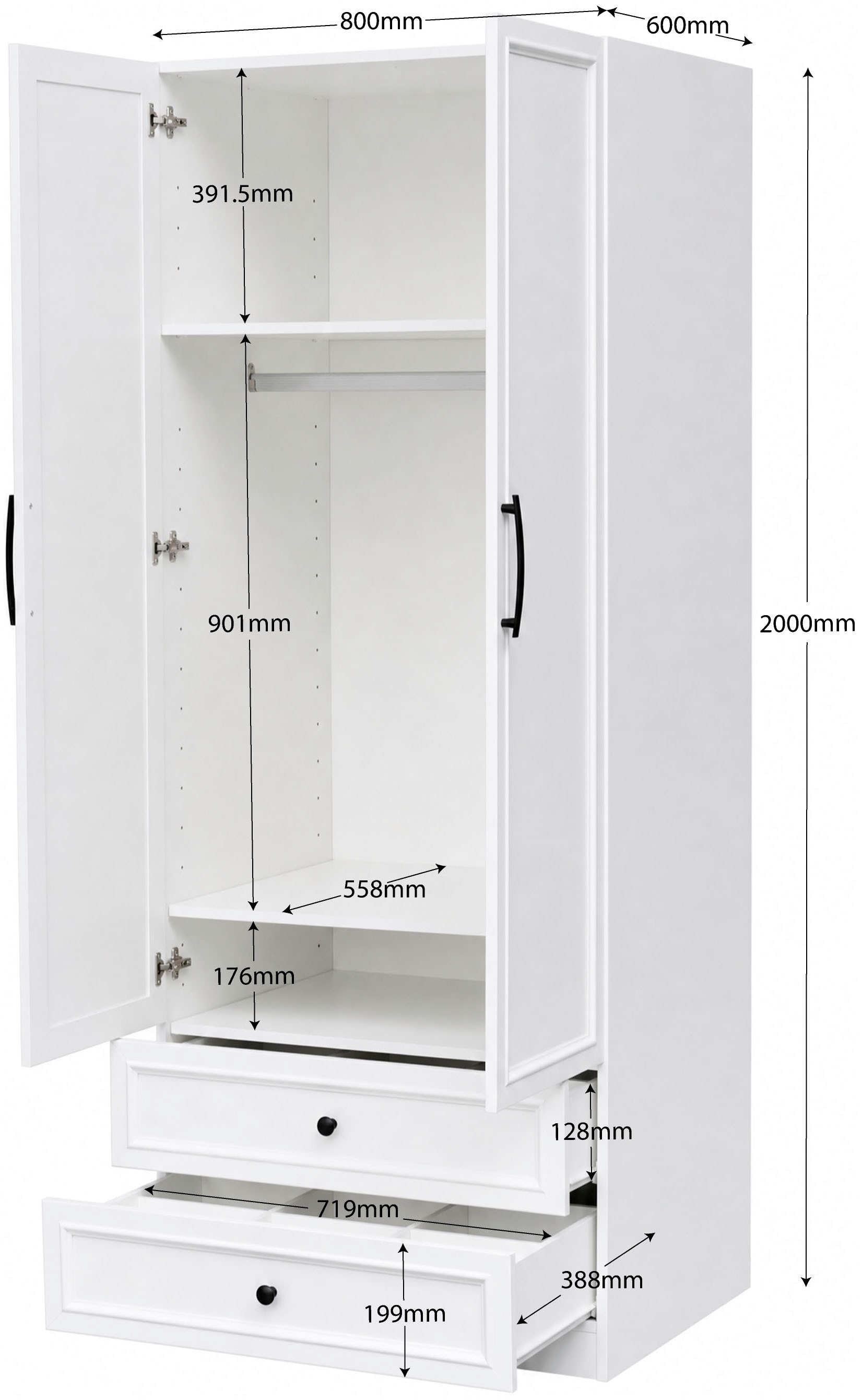 OTTO home Kleiderschrank »Arrian, weiß, 80 cm, 2 Türen, 2 Schubladen« EXTRA VIEL PLATZ FÜR IHRE GARDEROBE