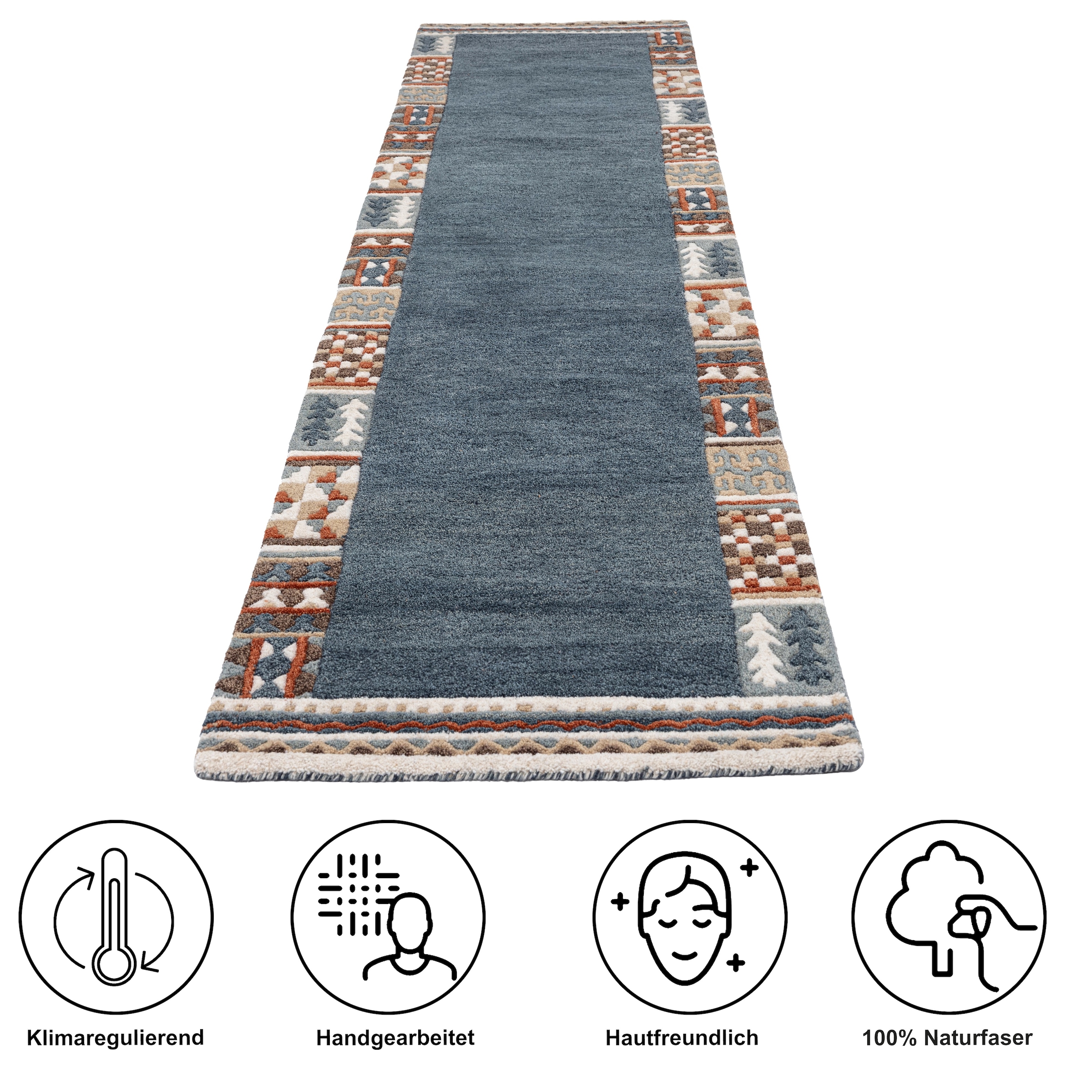 THEKO Läufer »Nuno, reine Wolle,  Handgefertigt, mit Bordüre« rechteckig 14 mm Höhe handgetuftet, Brücke, Wohnzimmer, Schlafzimmer, Esszimmer