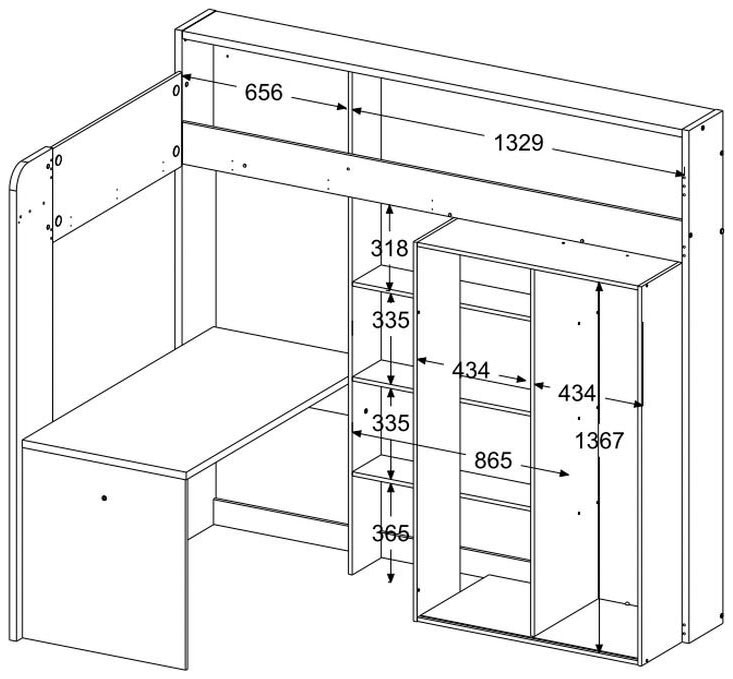 Parisot Hochbett »Higher«, inkl. Schrank, Schreibtisch und Regal